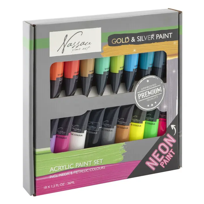 Acrylfarben-Set 18 x 36 ml inkl. Neon- und Metallicfarben