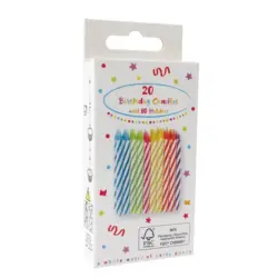 PROCOS Geburtstagskerzen 20 Stück inkl. 10 Halter mehrere Farben