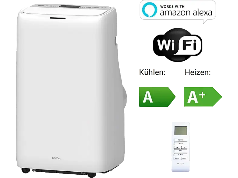 Be Cool BC16KL2501GW Mobiles Klimagerät mit Heizfunktion & WIFI (Max. Raumgröße: 58 m², EEK: A, Weiß)