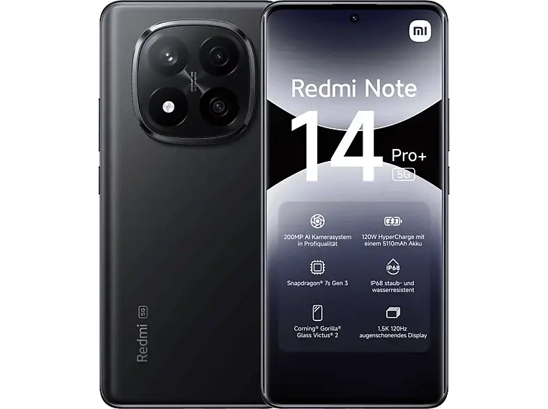 Xiaomi Redmi Note 14 Pro+, 5G, 512 GB, Mid Black, Dual SIM