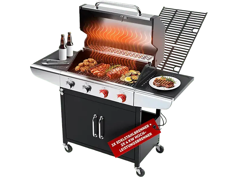 Profi Cook PC-GG 1311 4-Brenner Gasgriller, Silber (14 kW)