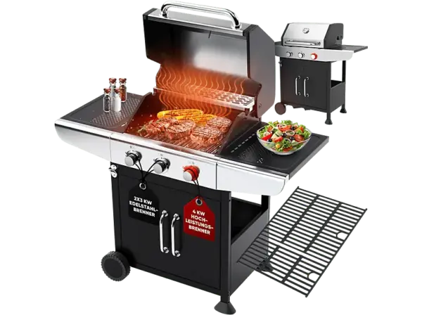 Profi Cook PC-GG 1310 3-Brenner Gasgriller, Silber (10 kW)