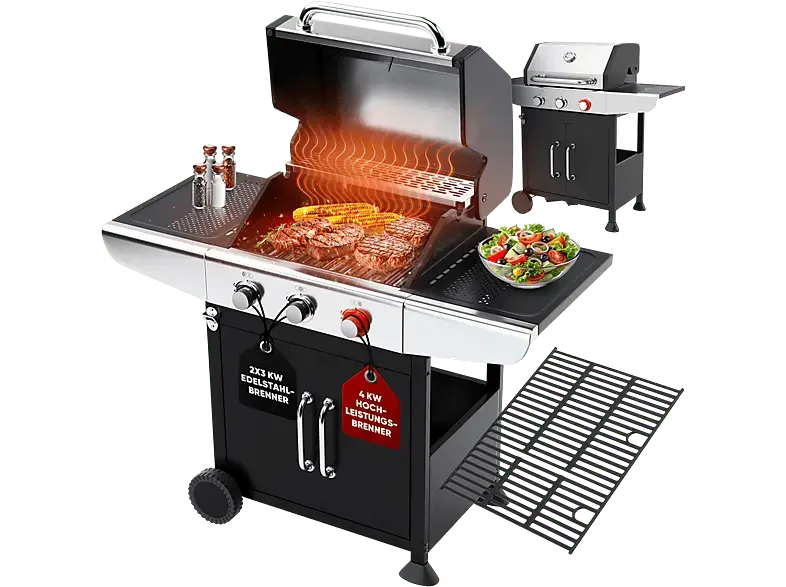 Profi Cook PC-GG 1310 3-Brenner Gasgriller, Silber (10 kW)