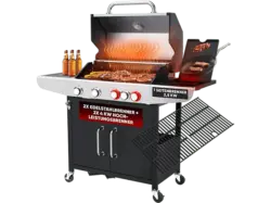 Profi Cook PC-GG1311 4-Brenner + Kochstelle Gasgriller, Silber (16,5 kW)