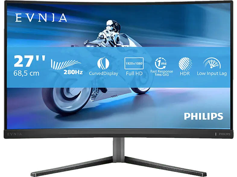 PHILIPS 27M2C5200W 27 Zoll Curved Gaming Monitor, Full-HD, 0,3 ms Reaktionszeit, 300 cd/m², 280 Hz, Schwarz