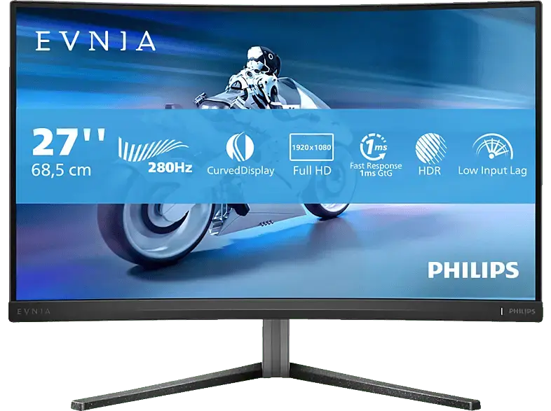 PHILIPS 27M2C5200W 27 Zoll Curved Gaming Monitor, Full-HD, 0,3 ms Reaktionszeit, 300 cd/m², 280 Hz, Schwarz