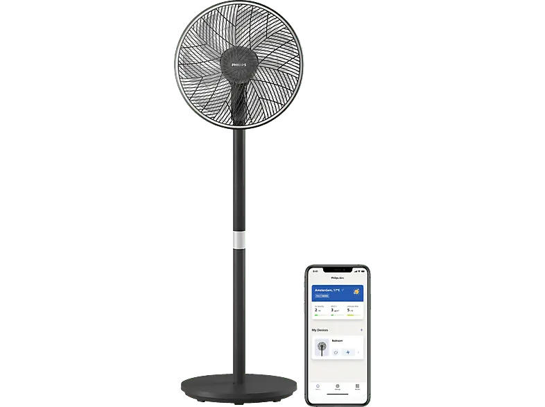 Philips CX3550/01 Air+ App, Automatische Rotation 2-in-1 Standventilator und Tischventilator Schwarz/Silber (48 Watt)