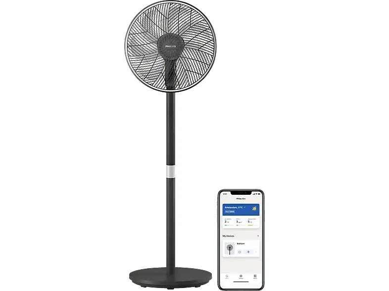 Philips CX3550/01 Air+ App, Automatische Rotation 2-in-1 Standventilator und Tischventilator Schwarz/Silber (48 Watt)