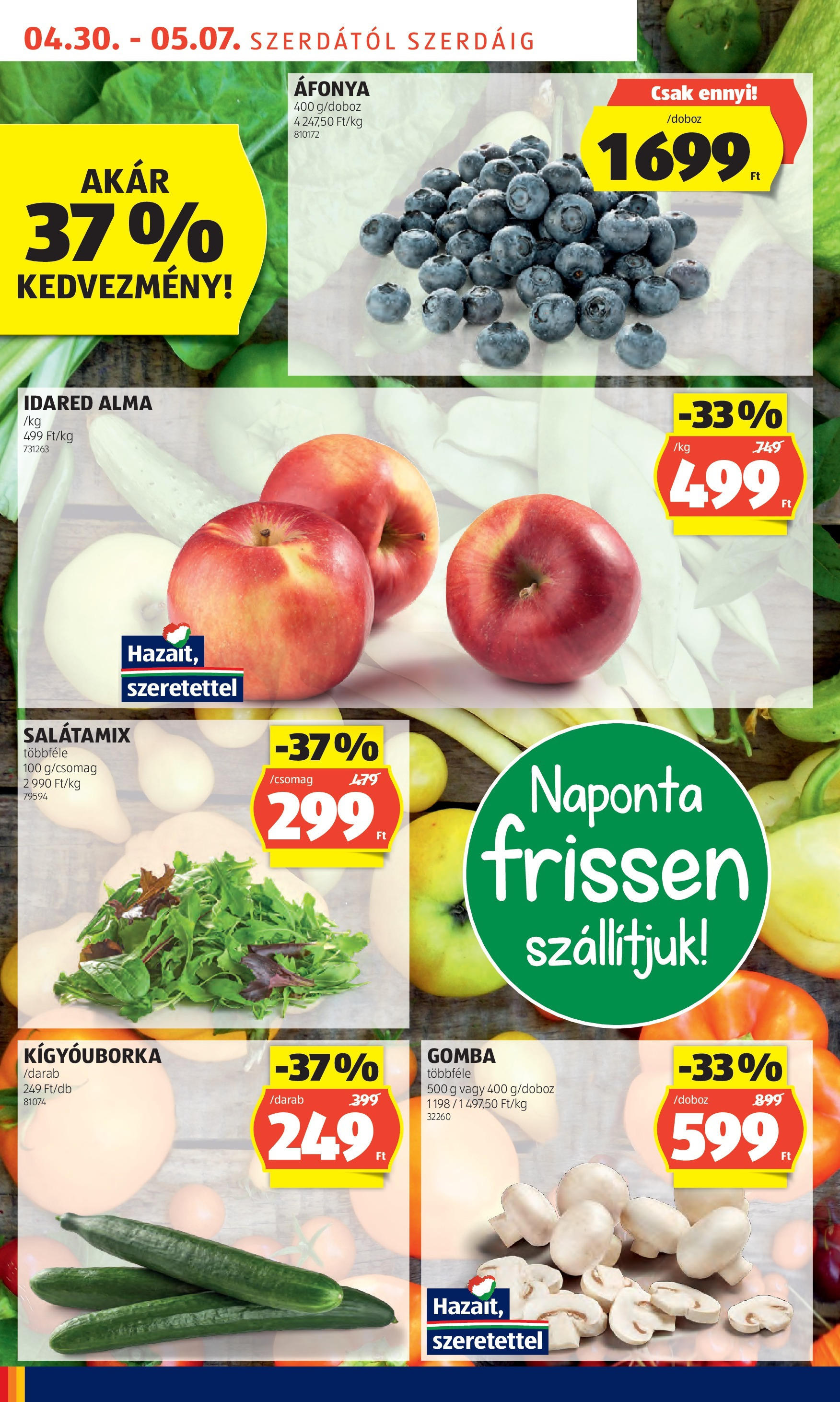 Aldi - Aldi újság érvényessége 2025.05.07.-iG - 2025.04.29. -tól/töl > akció, lapozható szórólap 🛍️ | Oldal: 4 | Termékek: Áfonya, Gomba, Doboz, Alma