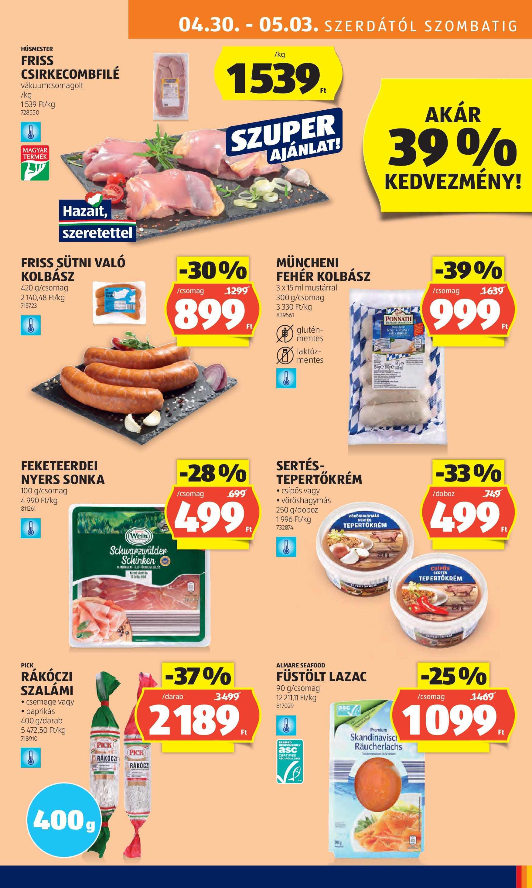 Aldi - Aldi újság érvényessége 2025.05.07.-iG - 2025.04.29. -tól/töl > akció, lapozható szórólap 🛍️ | Oldal: 7 | Termékek: Nyers sonka, Csirkecombfile, Szalámi, Sütni való kolbász