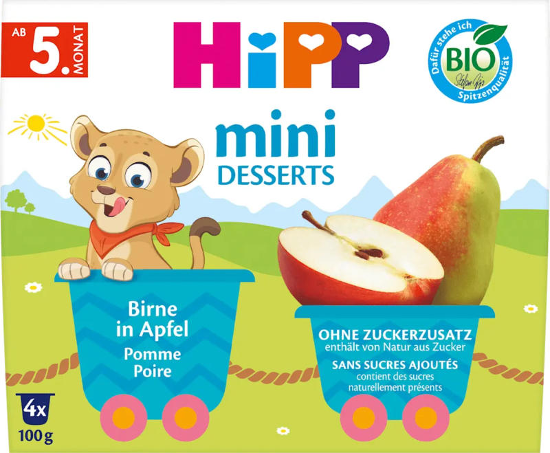 HiPP Früchte Birne in Apfel, ab dem 5. Monat (4x100 g)