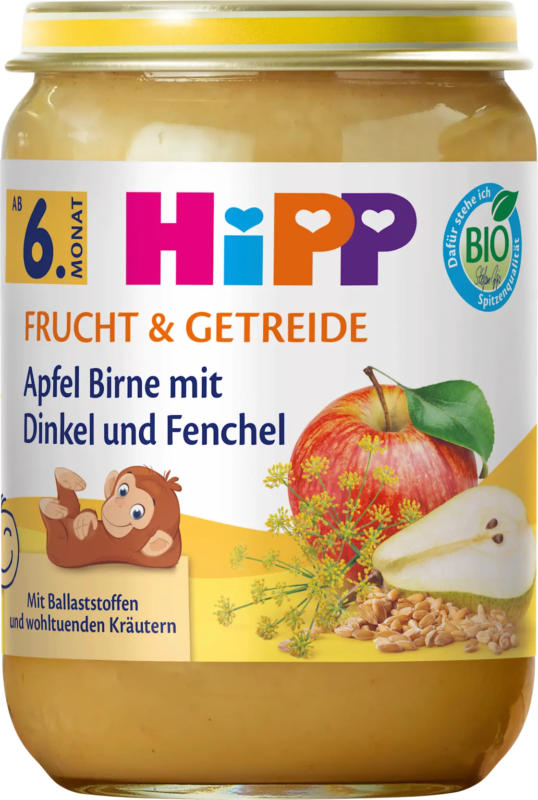 HiPP Frucht & Getreide Apfel, Birne mit Dinkel & Fenchel ab dem 6. Monat