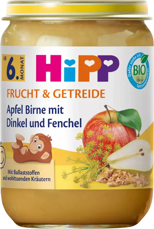 HiPP Frucht & Getreide Apfel, Birne mit Dinkel & Fenchel ab dem 6. Monat