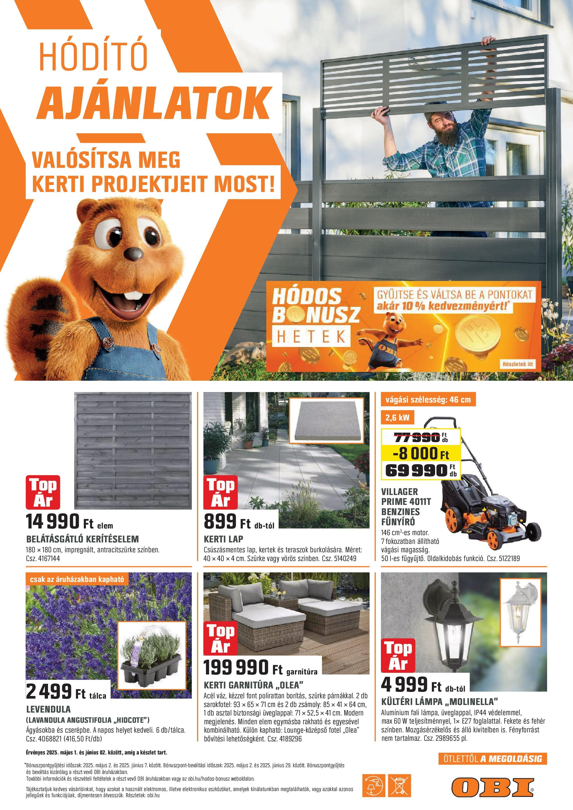 OBI - OBI újság érvényessége 2025.06.02--ig - 2025.04.30. -tól/töl > akció, lapozható szórólap 🛍️ | Oldal: 1 | Termékek: Asztal, Fűnyíró, Benzines fűnyíró, Levendula