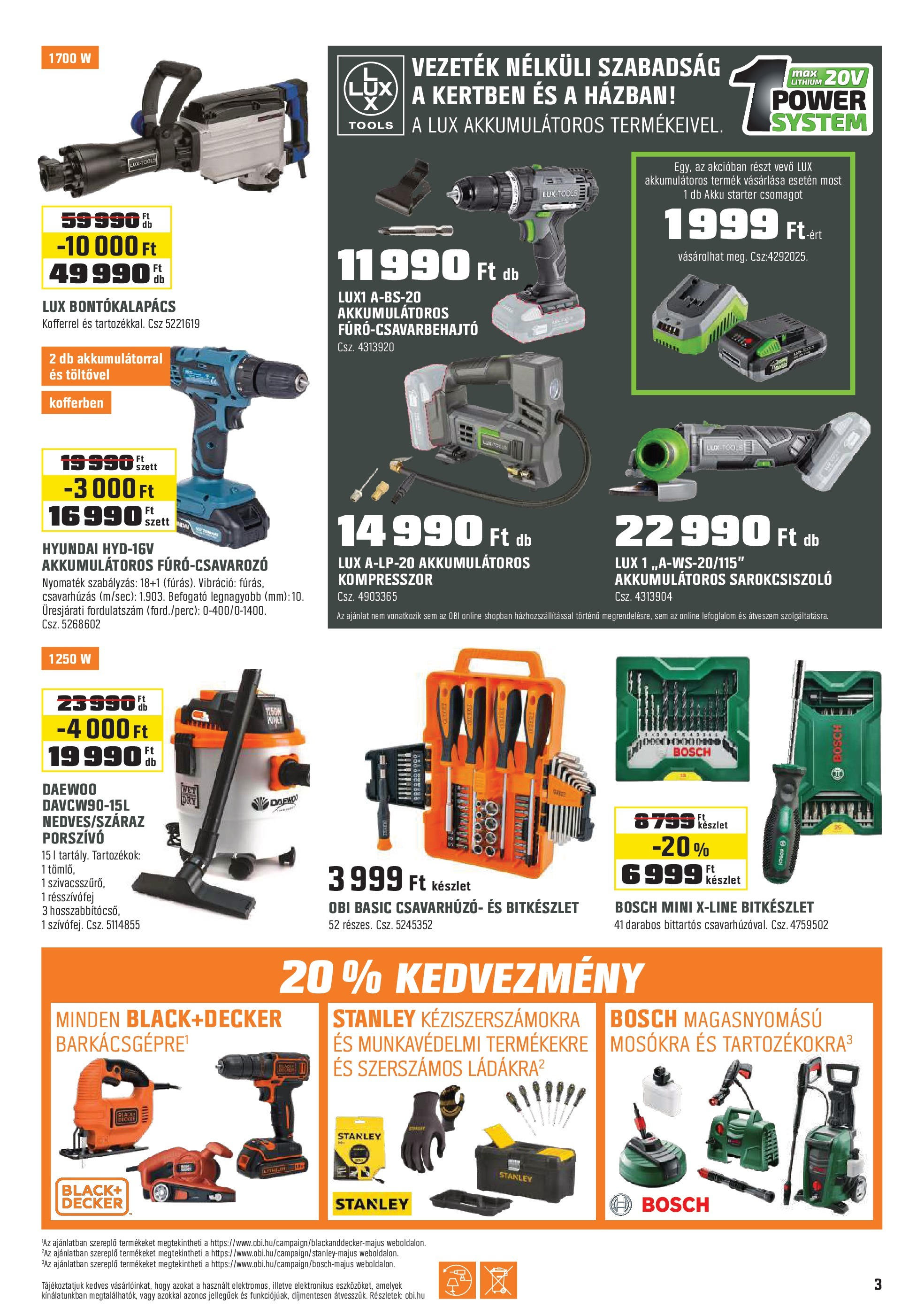 OBI - OBI újság érvényessége 2025.06.02--ig - 2025.04.30. -tól/töl > akció, lapozható szórólap 🛍️ | Oldal: 3 | Termékek: Kompresszor, Porszívó, Sarokcsiszoló, Bontókalapács
