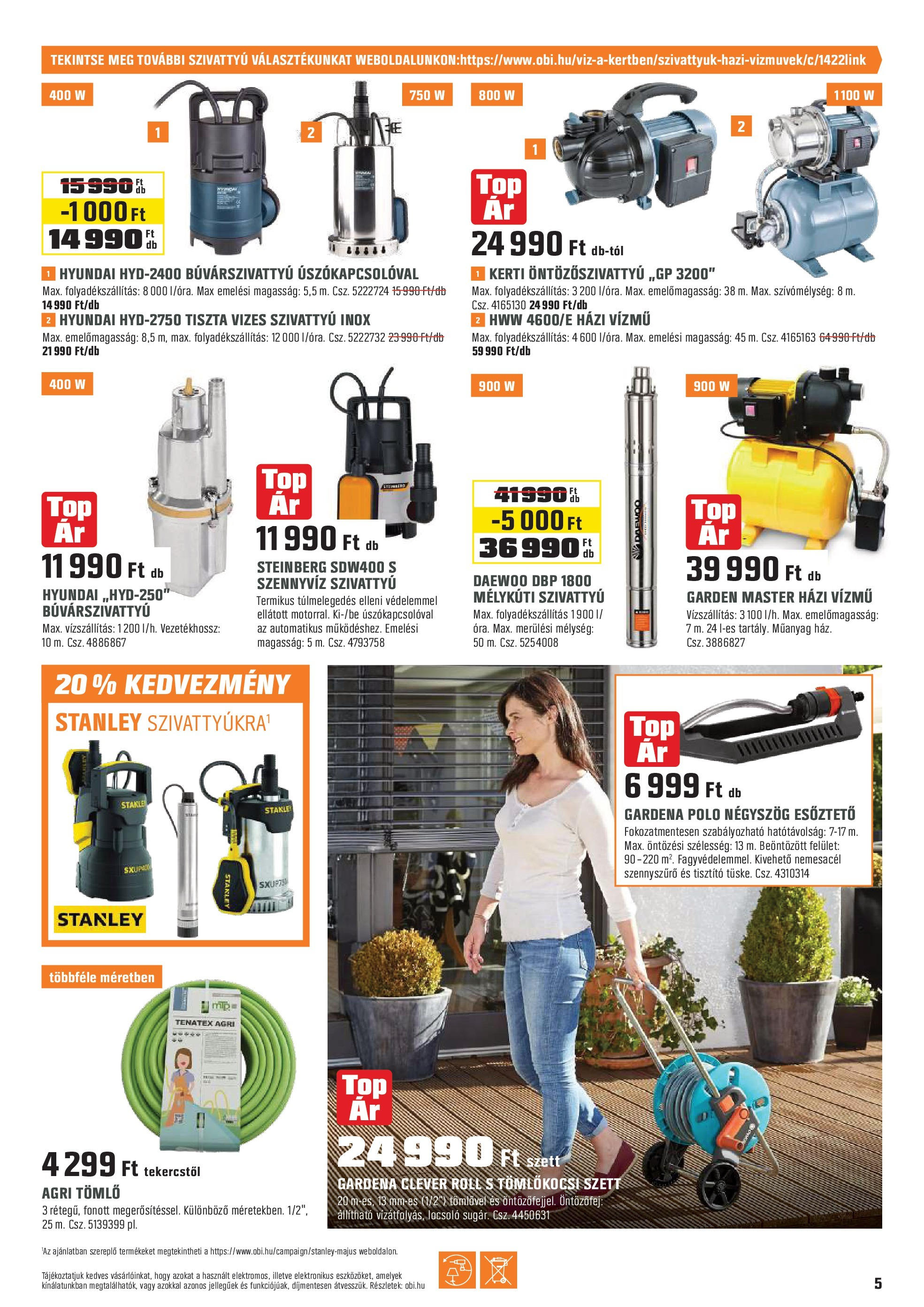 OBI - OBI újság érvényessége 2025.06.02--ig - 2025.04.30. -tól/töl > akció, lapozható szórólap 🛍️ | Oldal: 5 | Termékek: Tömlő, Szivattyú, Tömlőkocsi, Szennyvíz szivattyú
