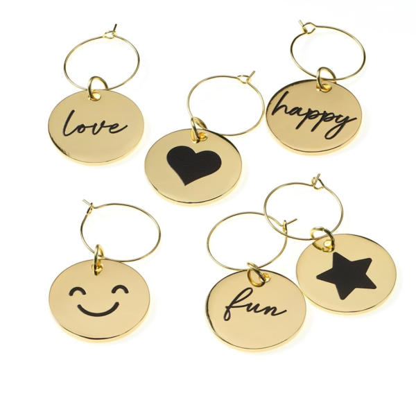 dmhome Glasmarkierer-Set aus Metall, gold (2,5x0,2 cm)