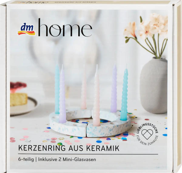 dmhome Geburtstagsring aus Keramik mit Mini-Vasen, weiß/Farbspritzer