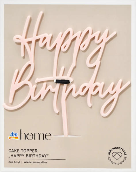 dmhome Kuchendekoration "Happy Birthday" aus Acryl, rosa