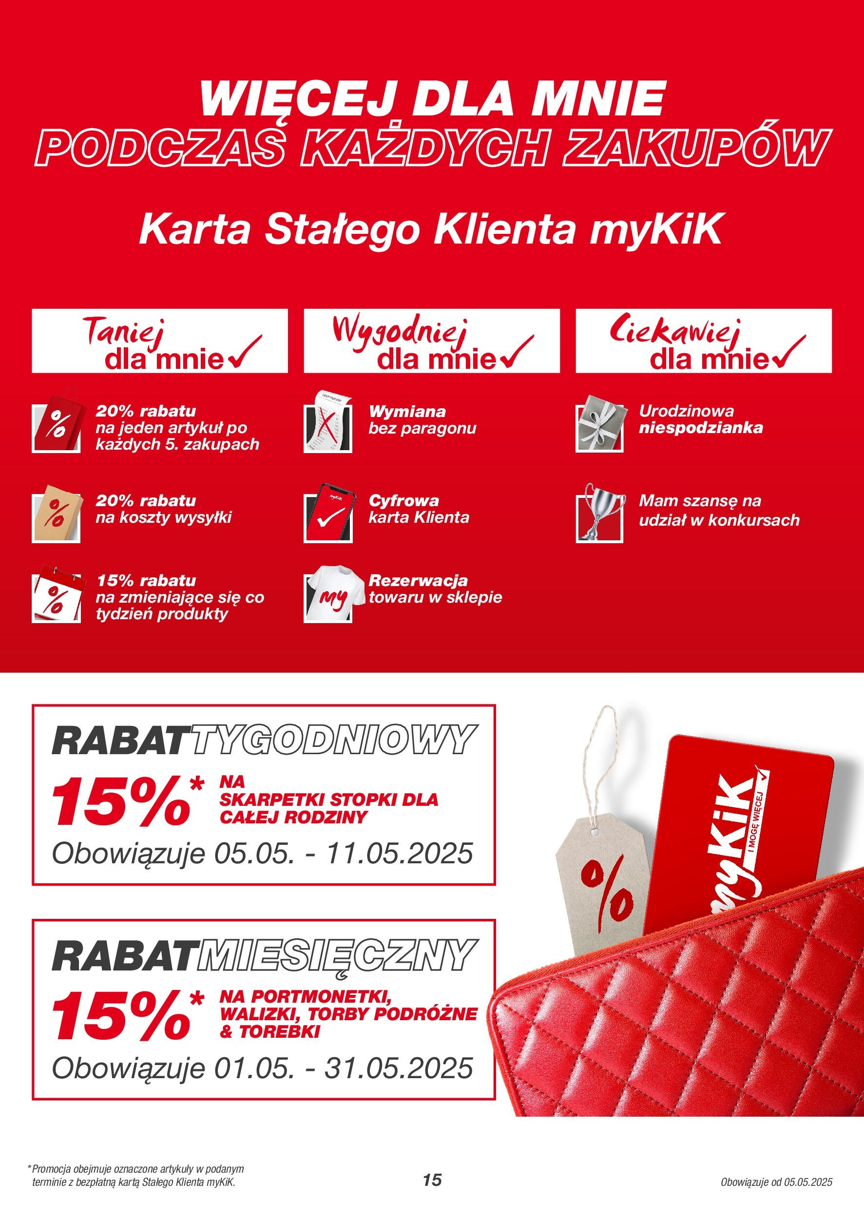 Kik gazetka od 05.05.2025 - Aktualna gazetka online | Strona: 15 | Produkty: Karta, Skarpetki, Torebki