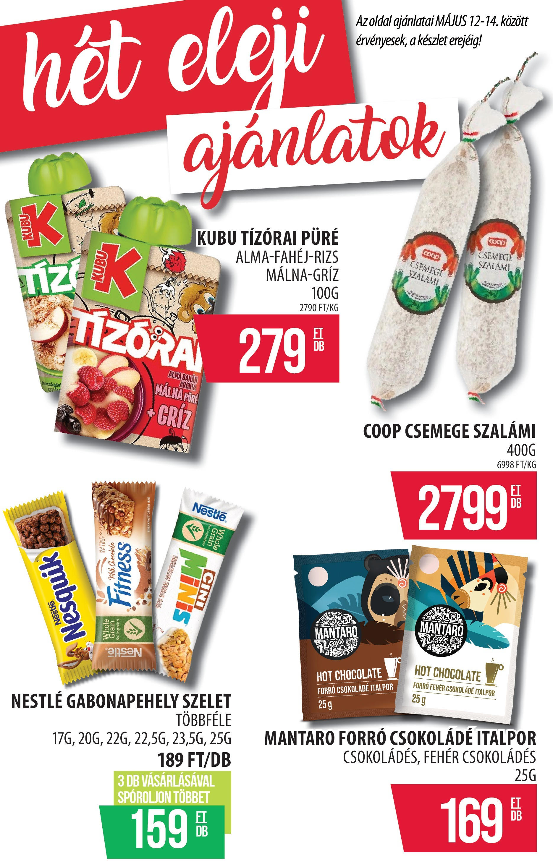 COOP Szolnok Akciós újság - 2025.05.08. -tól/töl > akció, lapozható szórólap 🛍️ | Oldal: 4 | Termékek: Gabonapehely, Csokoládé, Banán, Italpor