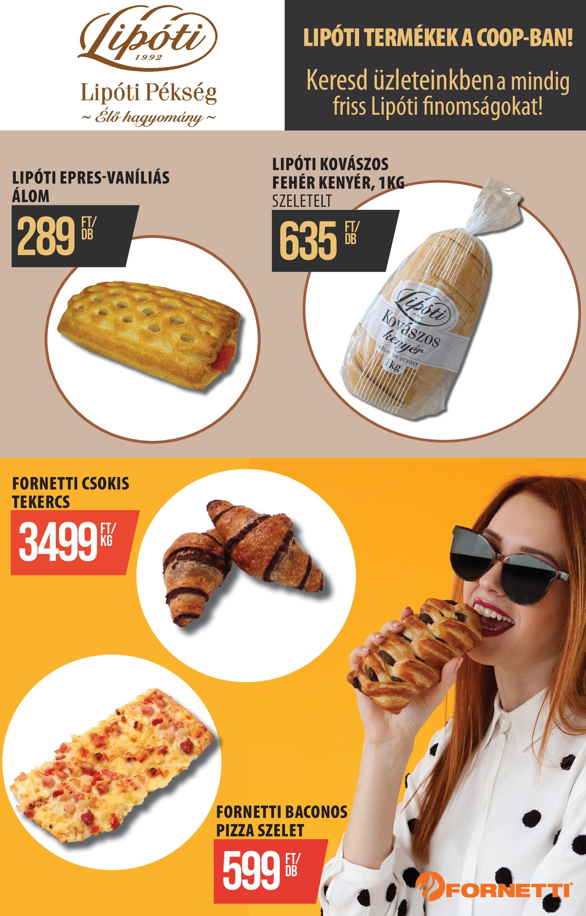 COOP Szolnok Akciós újság - 2025.05.08. -tól/töl > akció, lapozható szórólap 🛍️ | Oldal: 8 | Termékek: Csokis tekercs, Bacon, Kenyér, Pizza