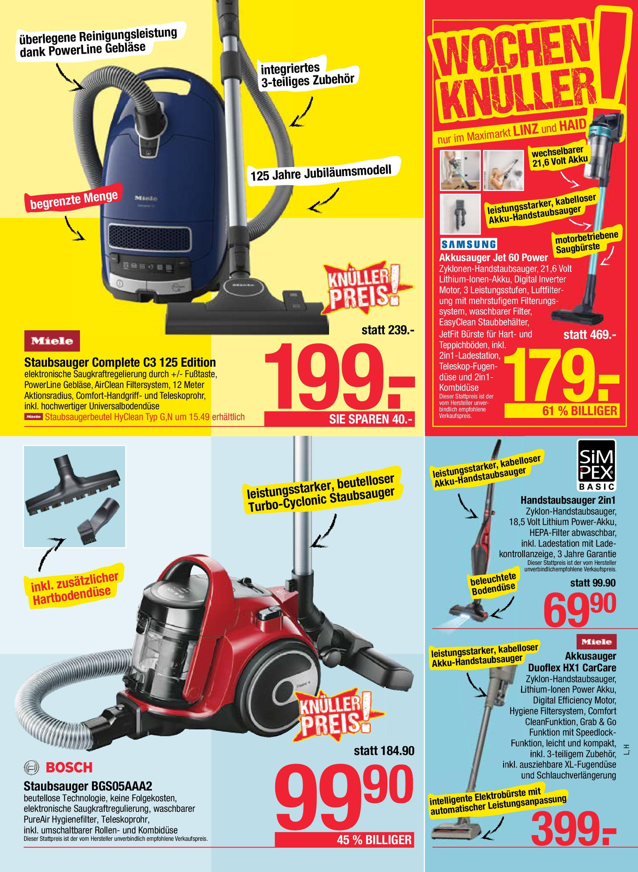 Maximarkt Haid, Linz (05.05.2025) || Aktuelle Angebote | Seite: 23 | Produkte: Staubsauger, Samsung, Bürste Maximarkt Haid, Linz von 05.05.2025 - Aktuelle Angebote | Seite: 23 | Produkte: Staubsauger, Samsung, Bürste