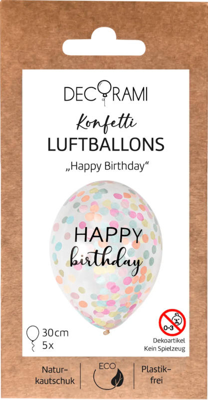 Dekorieren & Einrichten Luftballon-Set "Happy Birthday" Konfetti-Mix, Pastell