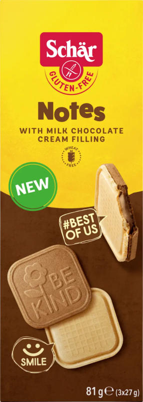 Schär Kekse, "Notes" Milk Chocolate Cream, glutenfrei