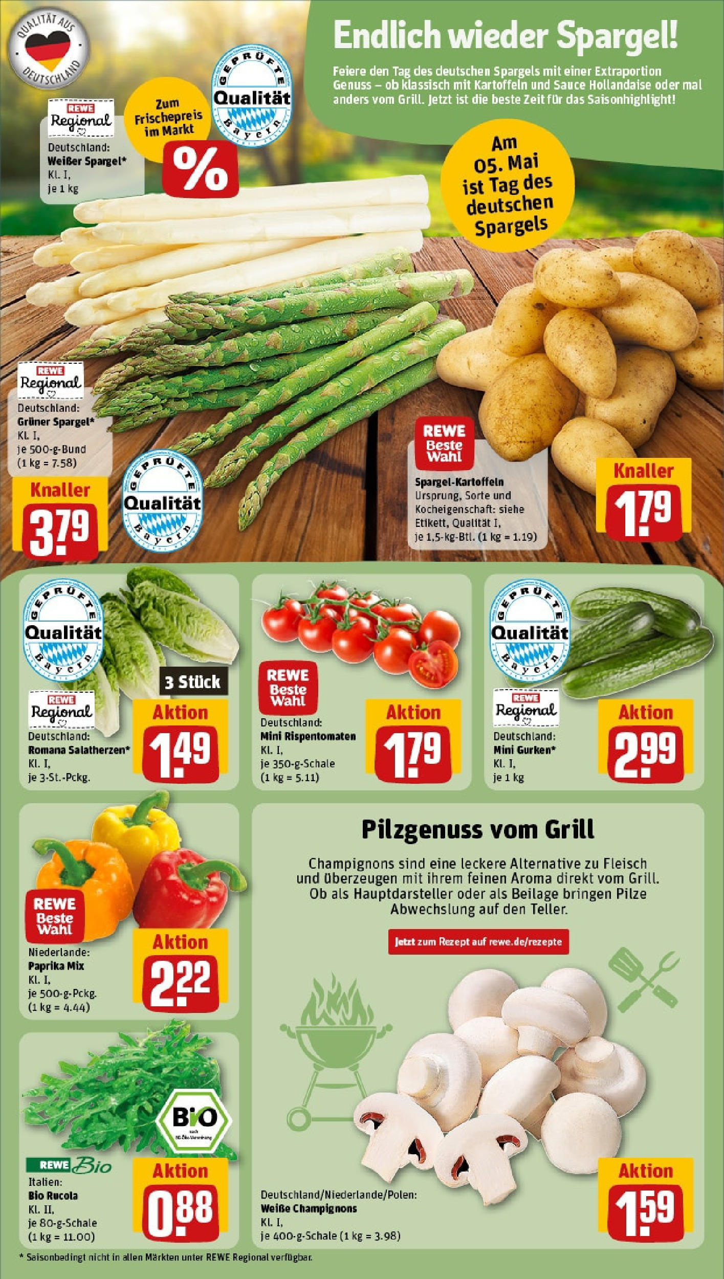 Rewe - Rewe: Wochenangebote (ab 04.05.2025) zum Blättern » Angebote | Seite: 9 | Produkte: Grill, Rucola, Spargel, Kartoffeln Rewe - Rewe: Wochenangebote (ab 04.05.2025) zum Blättern » Angebote | Seite: 9 | Produkte: Grill, Rucola, Spargel, Kartoffeln