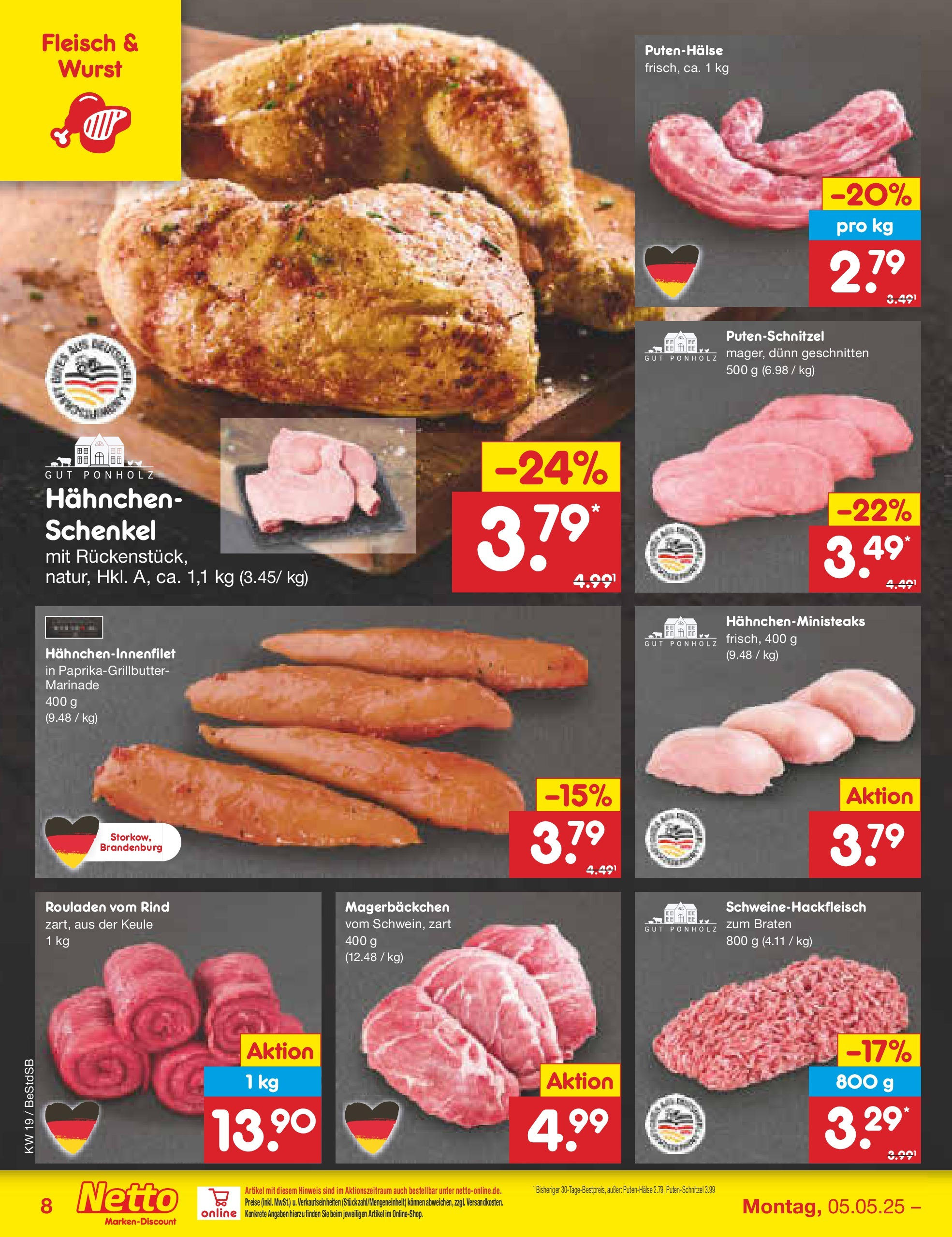 Netto Marken-Discount - Netto: Wochenangebote (ab 04.05.2025) » Angebote | Seite: 8 | Produkte: Hahnchen, Schnitzel, Putenschnitzel, Wurst Netto Marken-Discount - Netto: Wochenangebote (ab 04.05.2025) » Angebote | Seite: 8 | Produkte: Hahnchen, Schnitzel, Putenschnitzel, Wurst