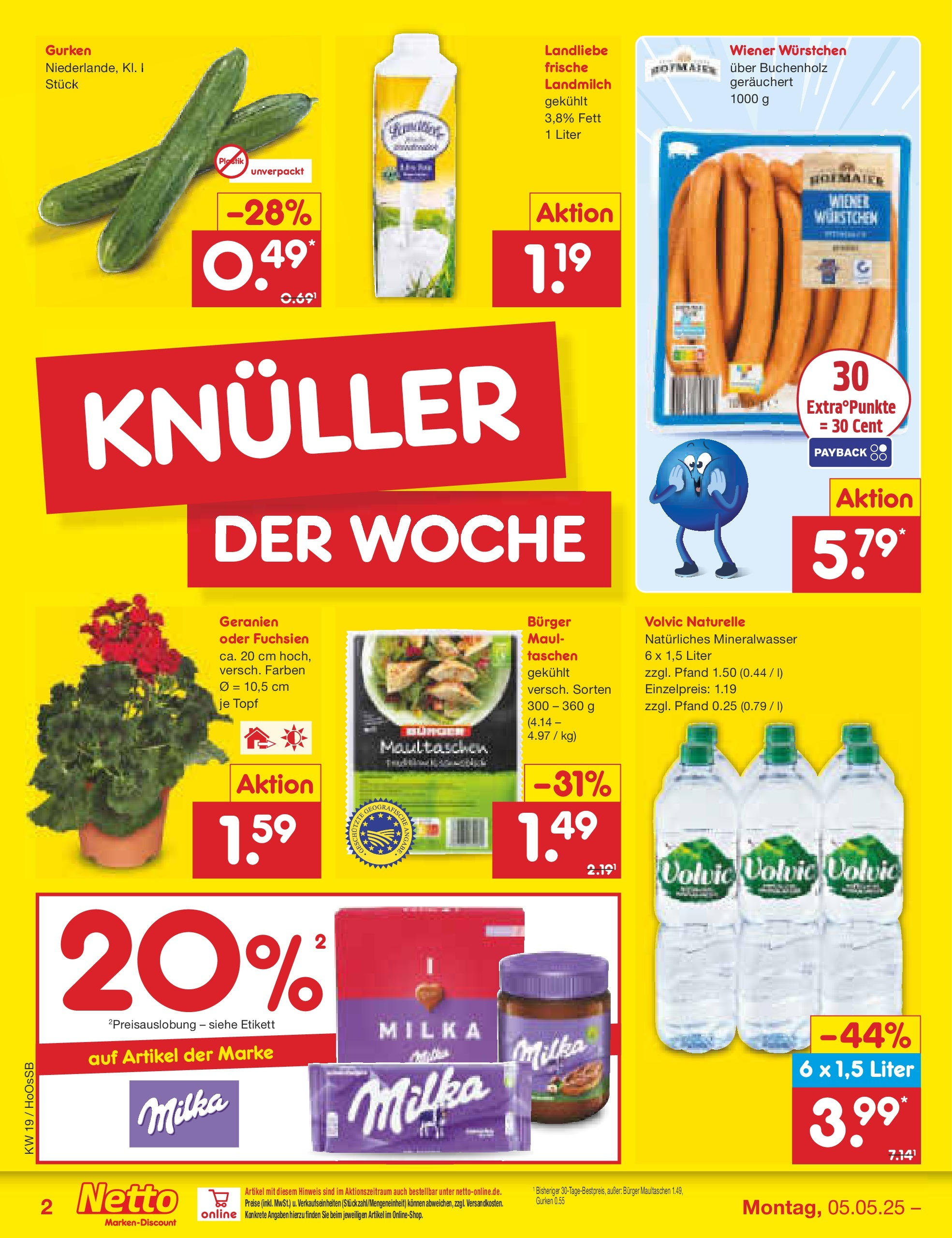 Netto Marken-Discount - Netto: Wochenangebote (ab 05.05.2025) » Angebote | Seite: 2 | Produkte: Wiener wurstchen, Burger, Mineralwasser, Geranien Netto Marken-Discount - Netto: Wochenangebote (ab 05.05.2025) » Angebote | Seite: 2 | Produkte: Wiener wurstchen, Burger, Mineralwasser, Geranien