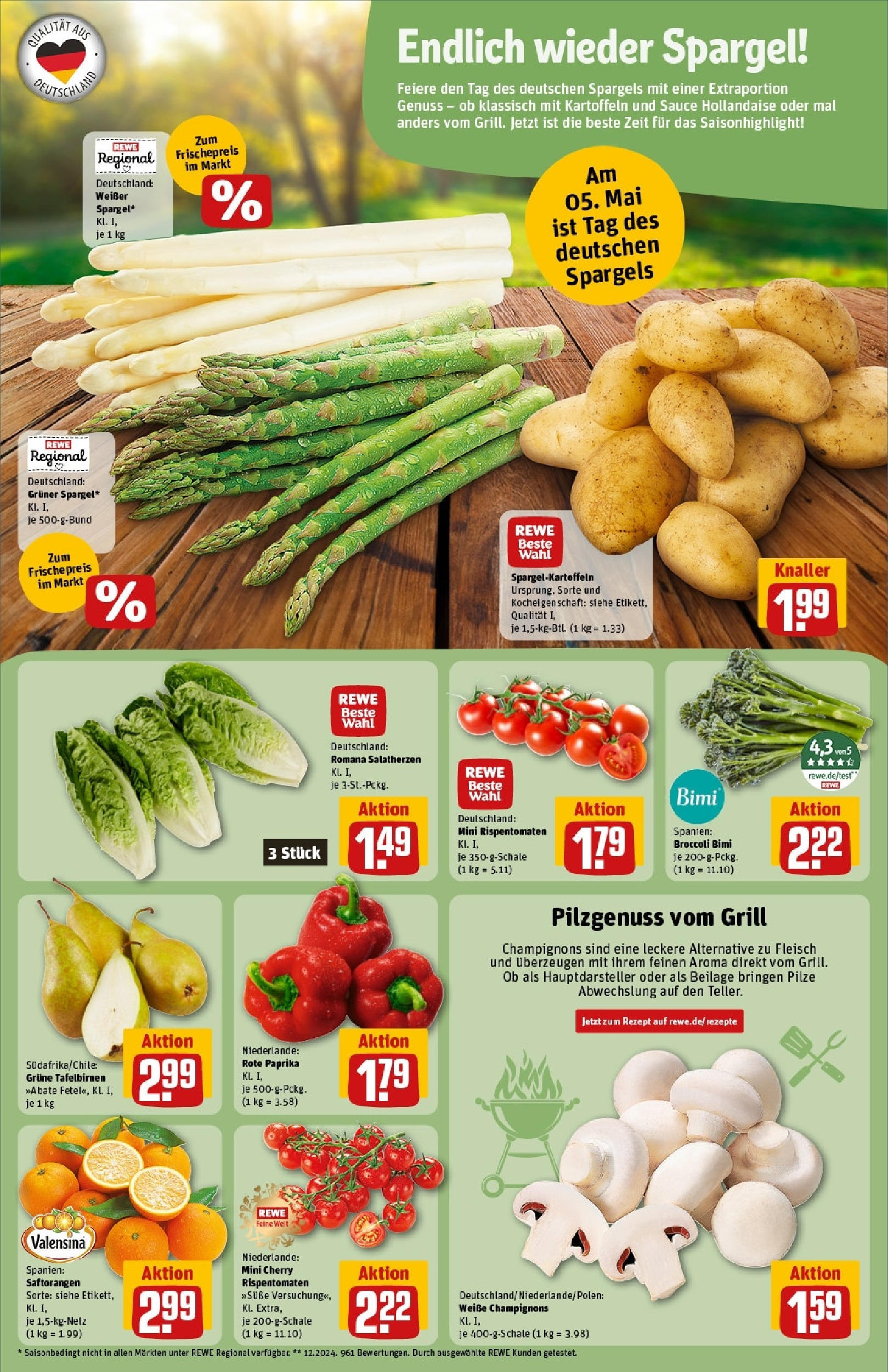 Rewe - Rewe: Wochenangebote (ab 04.05.2025) zum Blättern » Angebote | Seite: 9 | Produkte: Spargel, Valensina, Champignons, Kartoffeln Rewe - Rewe: Wochenangebote (ab 04.05.2025) zum Blättern » Angebote | Seite: 9 | Produkte: Spargel, Valensina, Champignons, Kartoffeln