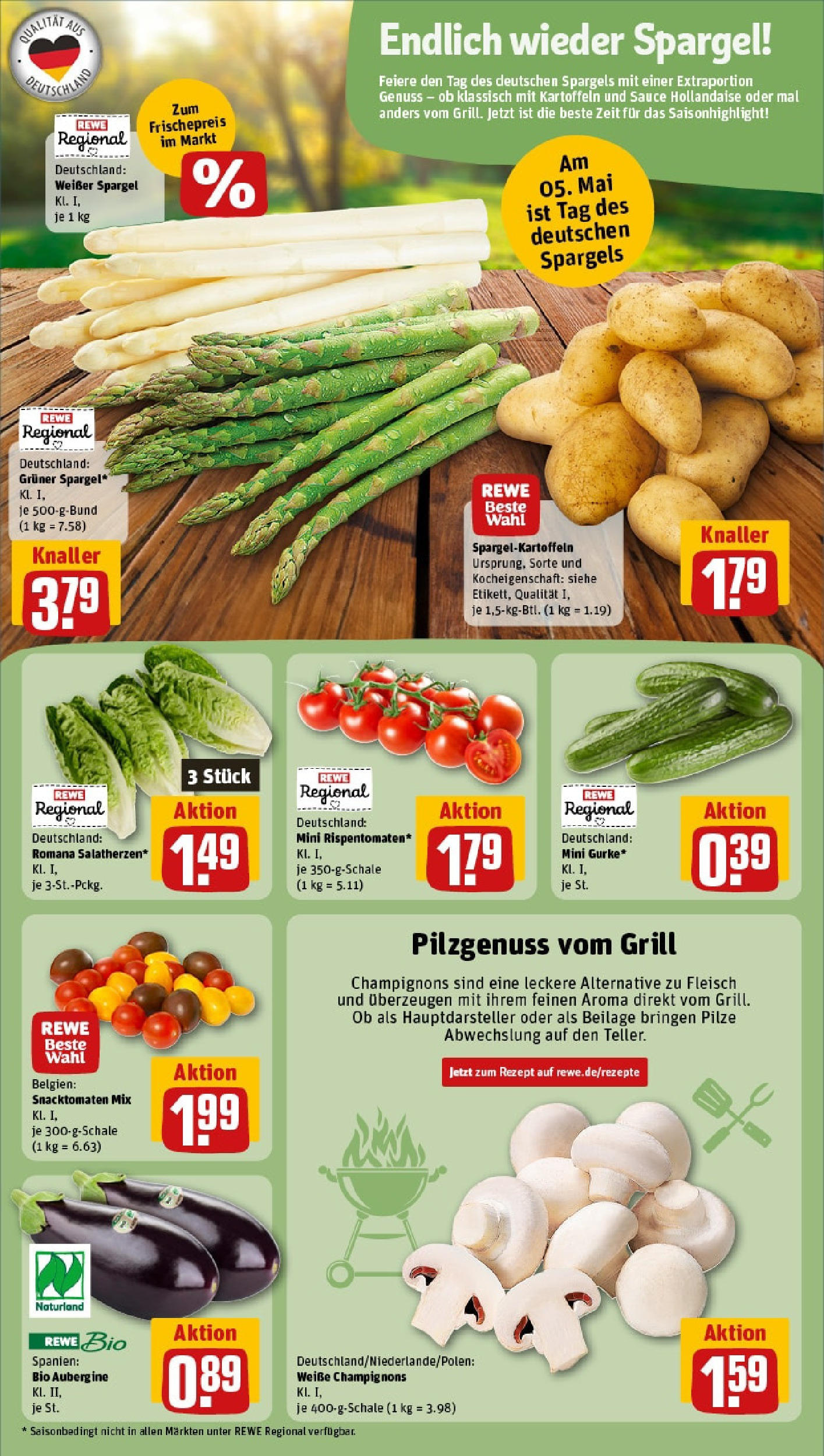 Rewe - Rewe: Wochenangebote (ab 04.05.2025) zum Blättern » Angebote | Seite: 5 | Produkte: Grill, Spargel, Champignons, Aubergine Rewe - Rewe: Wochenangebote (ab 04.05.2025) zum Blättern » Angebote | Seite: 5 | Produkte: Grill, Spargel, Champignons, Aubergine
