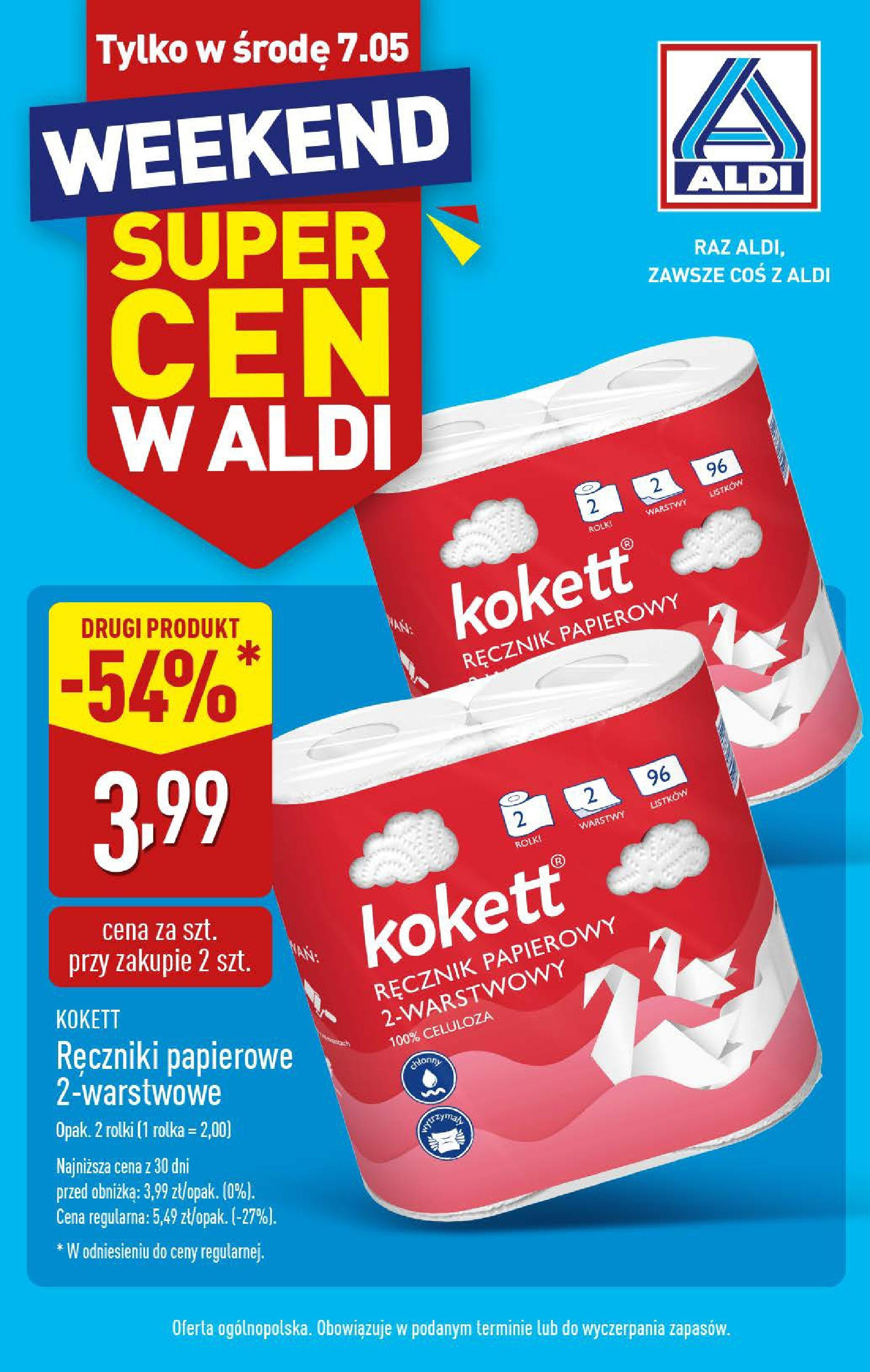 Aldi - ALDI Oferta tylko w środe 07.05 od 06.05.2025 - Ulotka PDF, promocje | Strona: 1 | Produkty: Rolki, Ręczniki papierowe, Ręcznik papierowy