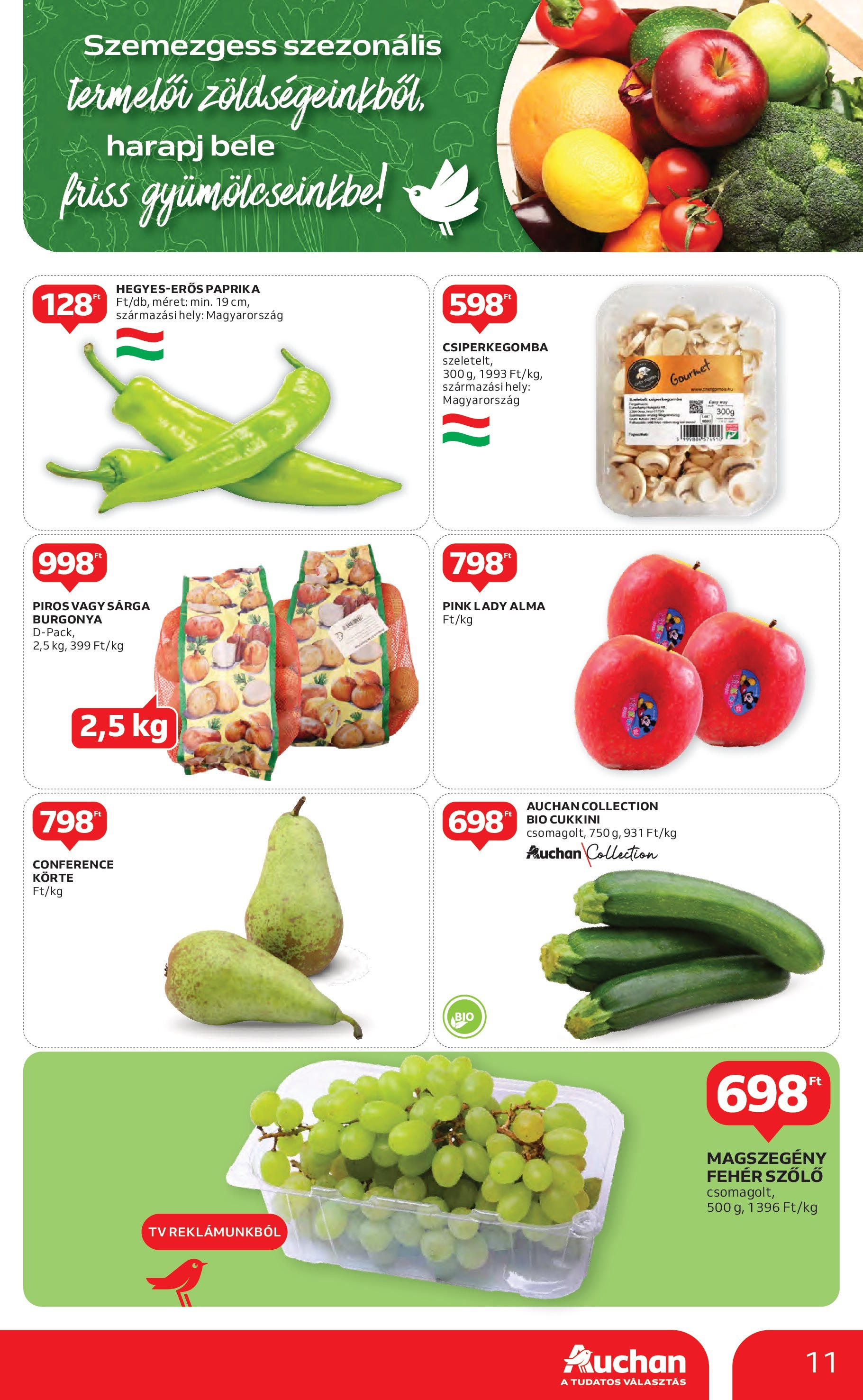 Akciós újság új Auchan - 2025.04.30. -tól/töl ⏳ | Oldal: 11 | Termékek: Chili, Szőlő, Burgonya, TV Auchan - Auchan újság érvényessége 05.07.-ig - 2025.04.30. -tól/töl > akció, lapozható szórólap 🛍️ | Oldal: 11 | Termékek: Chili, Szőlő, Burgonya, TV