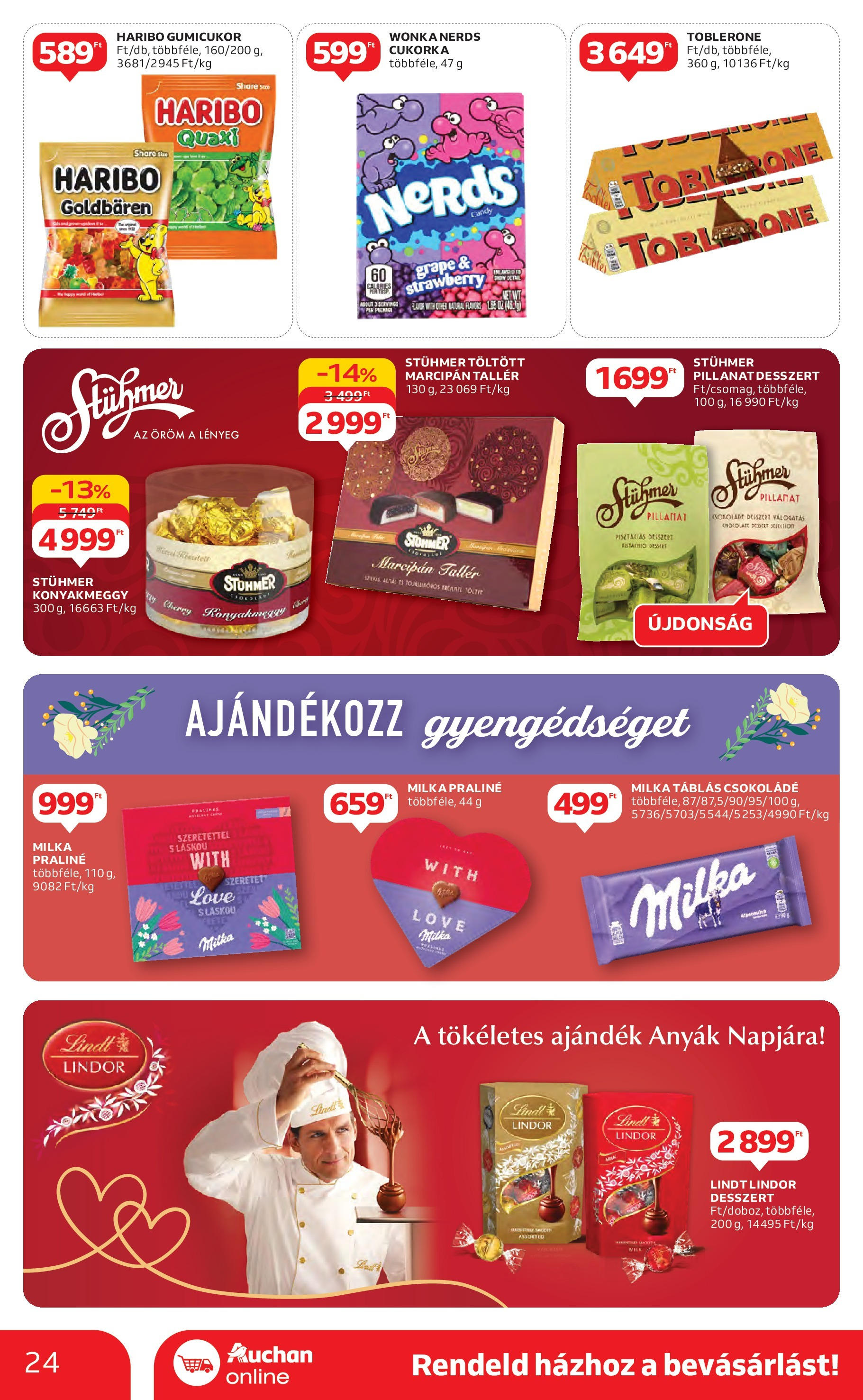 Akciós újság új Auchan - 2025.04.30. -tól/töl ⏳ | Oldal: 24 | Termékek: Gumicukor, Marcipan, Praliné, Cukorka Auchan - Auchan újság érvényessége 05.07.-ig - 2025.04.30. -tól/töl > akció, lapozható szórólap 🛍️ | Oldal: 24 | Termékek: Gumicukor, Marcipan, Praliné, Cukorka