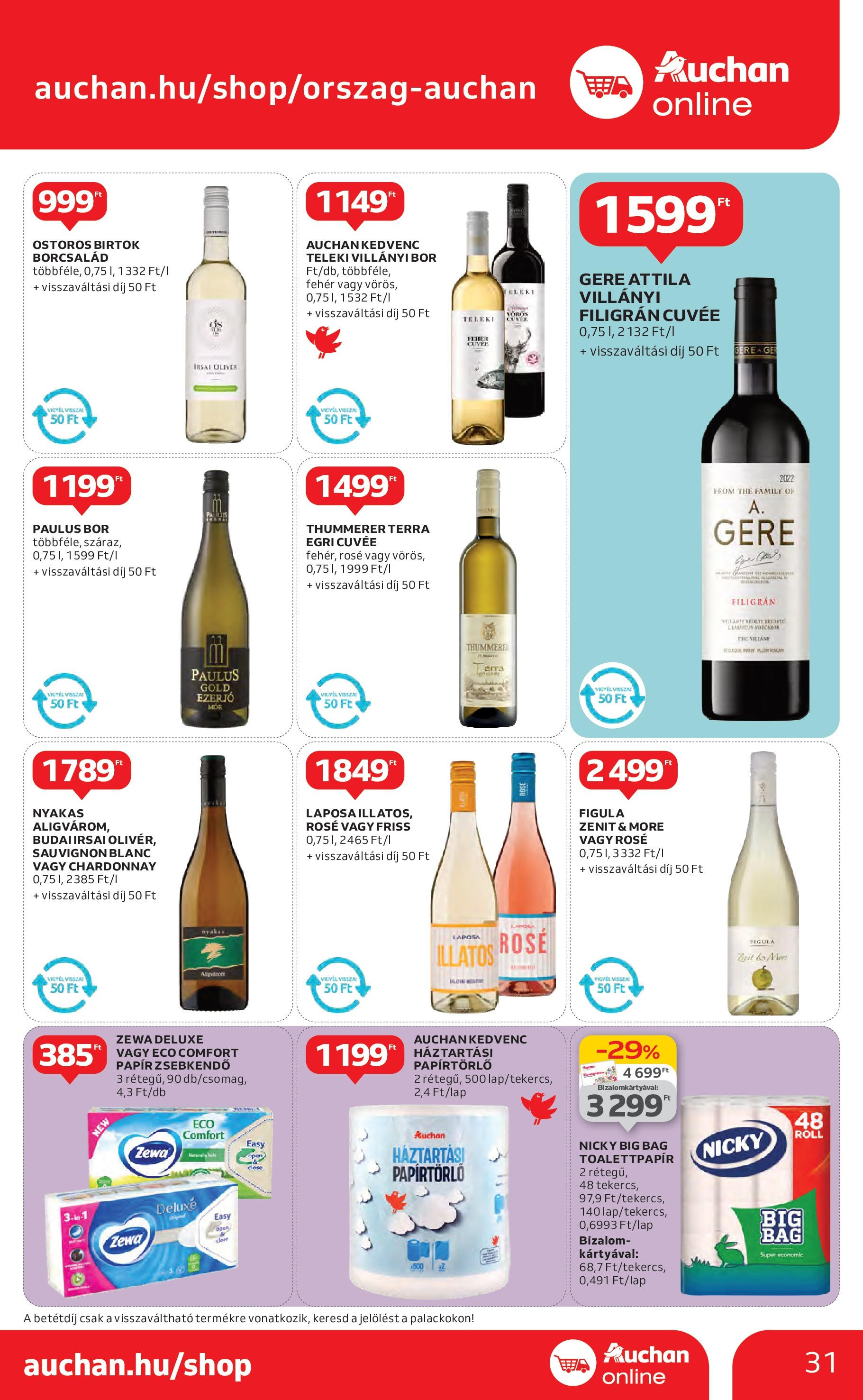 Akciós újság új Auchan - 2025.04.30. -tól/töl ⏳ | Oldal: 31 | Termékek: Papírtörlő, Bor, Vörösbor Auchan - Auchan újság érvényessége 05.07.-ig - 2025.04.30. -tól/töl > akció, lapozható szórólap 🛍️ | Oldal: 31 | Termékek: Papírtörlő, Bor, Vörösbor