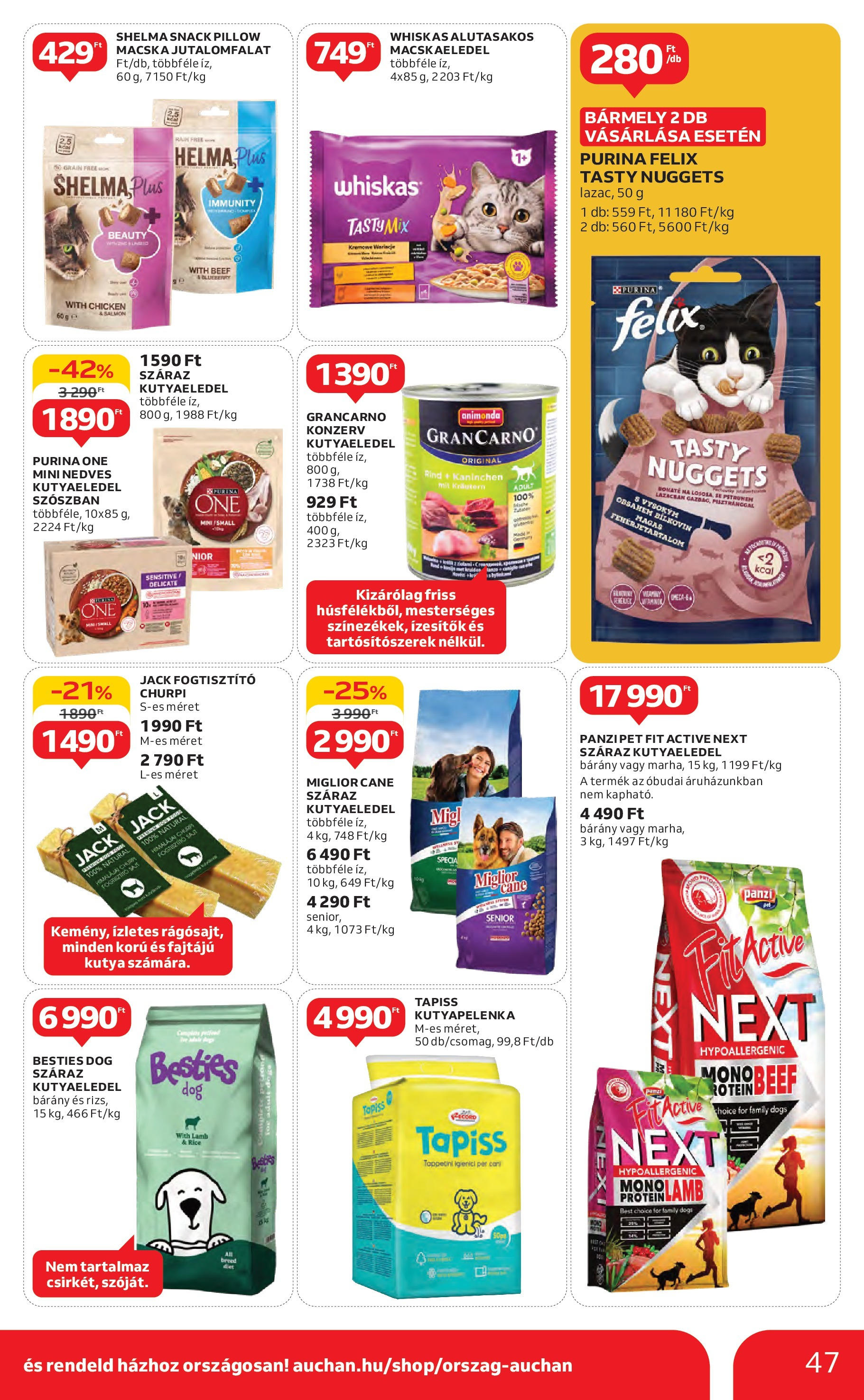 Akciós újság új Auchan - 2025.04.30. -tól/töl ⏳ | Oldal: 47 | Termékek: Kutyaeledel, Purina one, Nuggets, Protein Auchan - Auchan újság érvényessége 05.07.-ig - 2025.04.30. -tól/töl > akció, lapozható szórólap 🛍️ | Oldal: 47 | Termékek: Kutyaeledel, Purina one, Nuggets, Protein