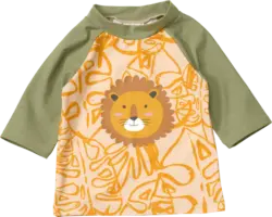 PUSBLU UV Shirt mit Blätter-Muster & Löwen-Applikation, grün & orange, Gr. 86/92