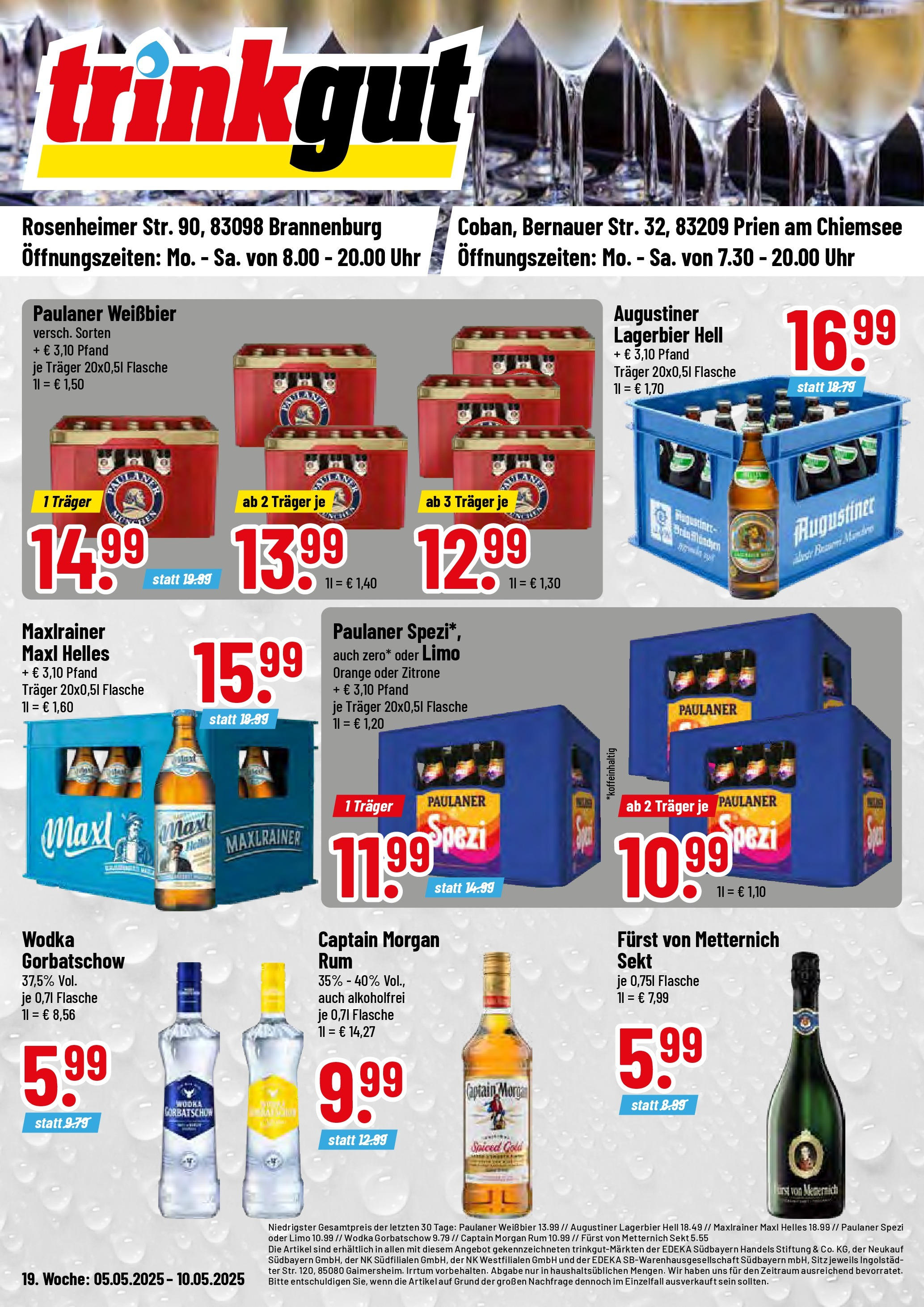 Trinkgut - trinkgut: Wochenangebote (ab 04.05.2025) » Angebote online | Seite: 1 | Produkte: Weißbier, Paulaner spezi, Rum, Wodka gorbatschow