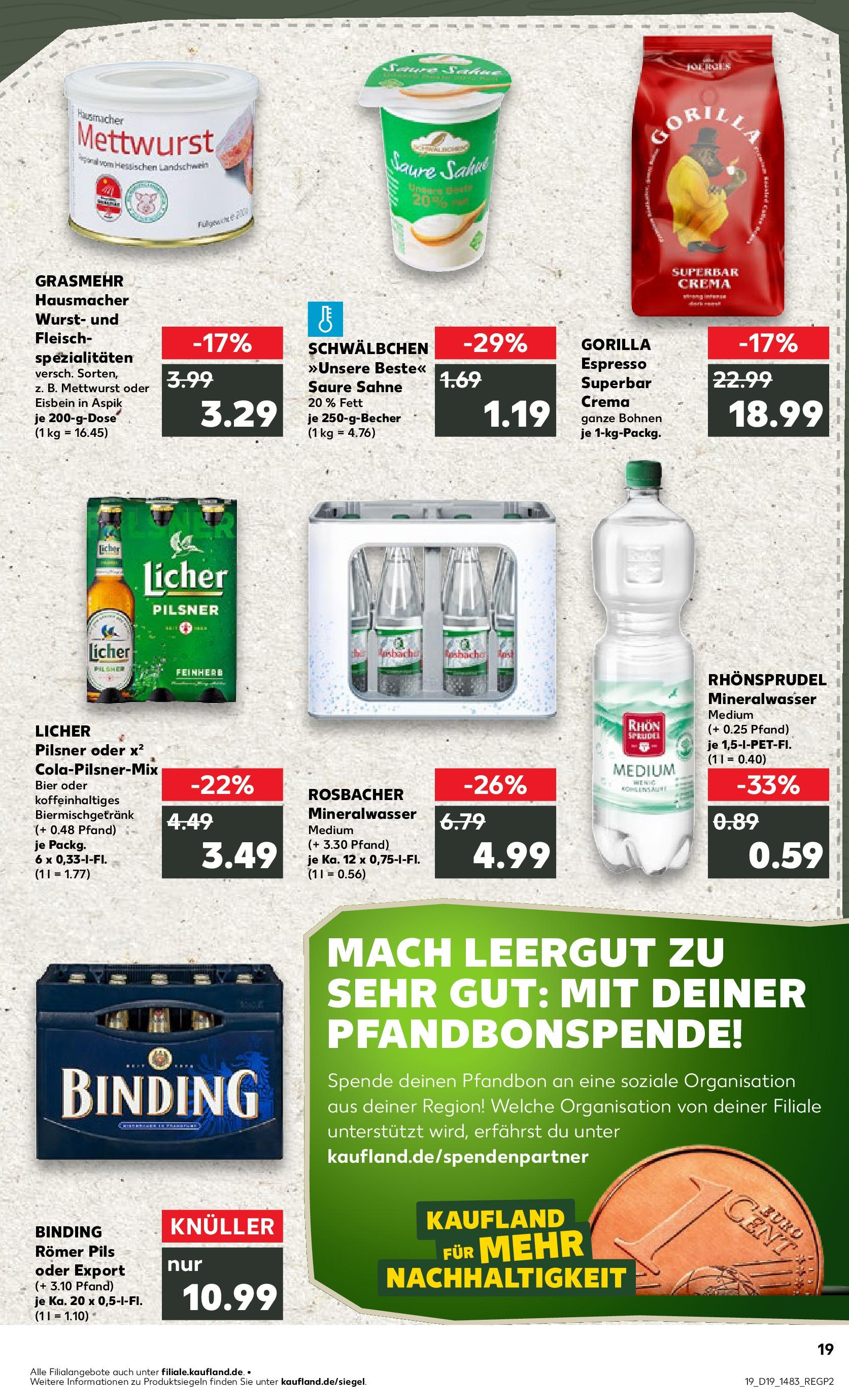Kaufland - Kaufland: Wochenangebote (ab 07.05.2025) » Angebote Online | Seite: 19 | Produkte: Mineralwasser, Wurst, Rhonsprudel, Fleisch Kaufland - Kaufland: Wochenangebote (ab 07.05.2025) » Angebote Online zum Blättern | Seite: 19 | Produkte: Mineralwasser, Wurst, Rhonsprudel, Fleisch