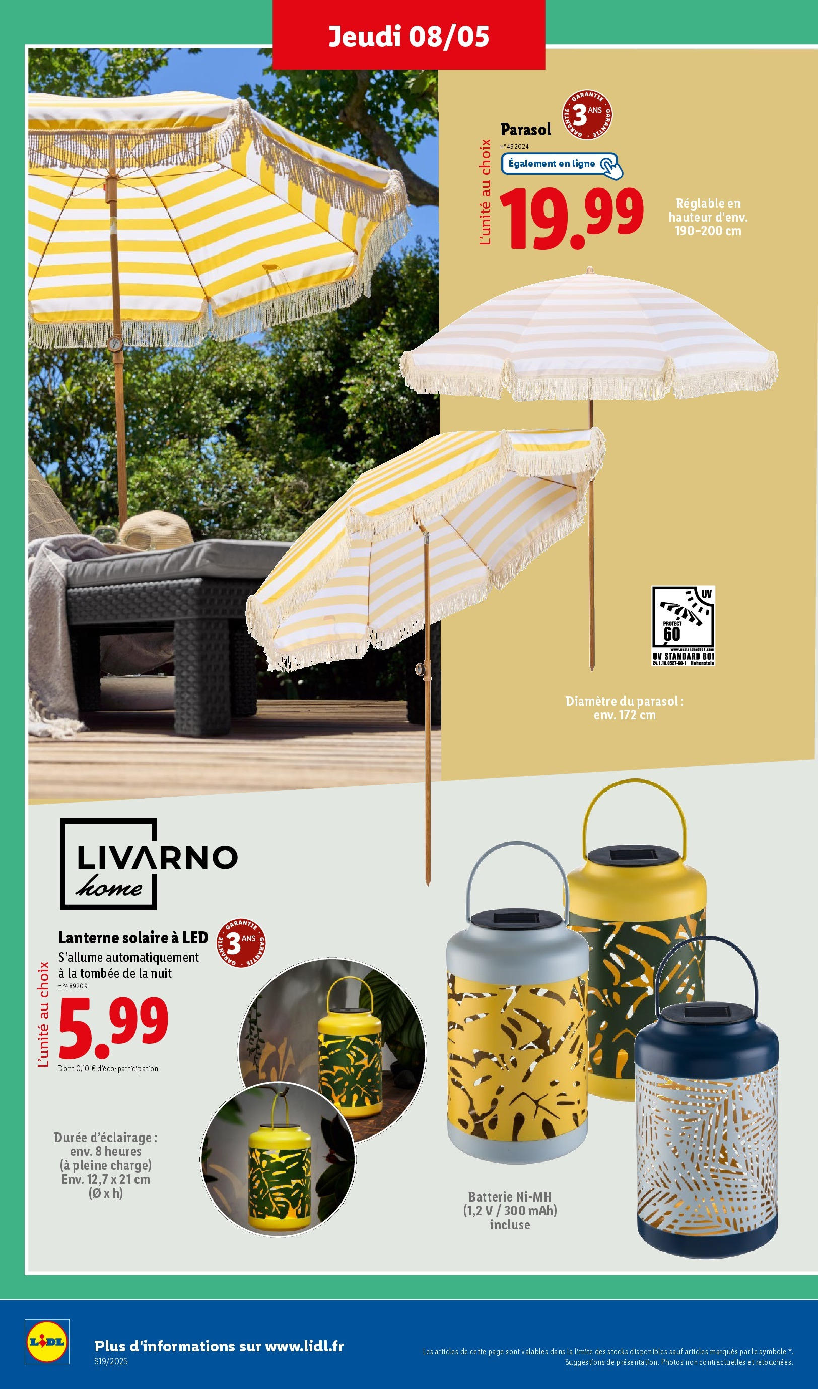 Catalogue LIDL du 07/05/2025 | Promo prospectus en ligne | Page: 36 | Produits: Batterie, Parasol Catalogue LIDL du 07/05/2025 | Promo prospectus en ligne | Page: 36 | Produits: Batterie, Parasol