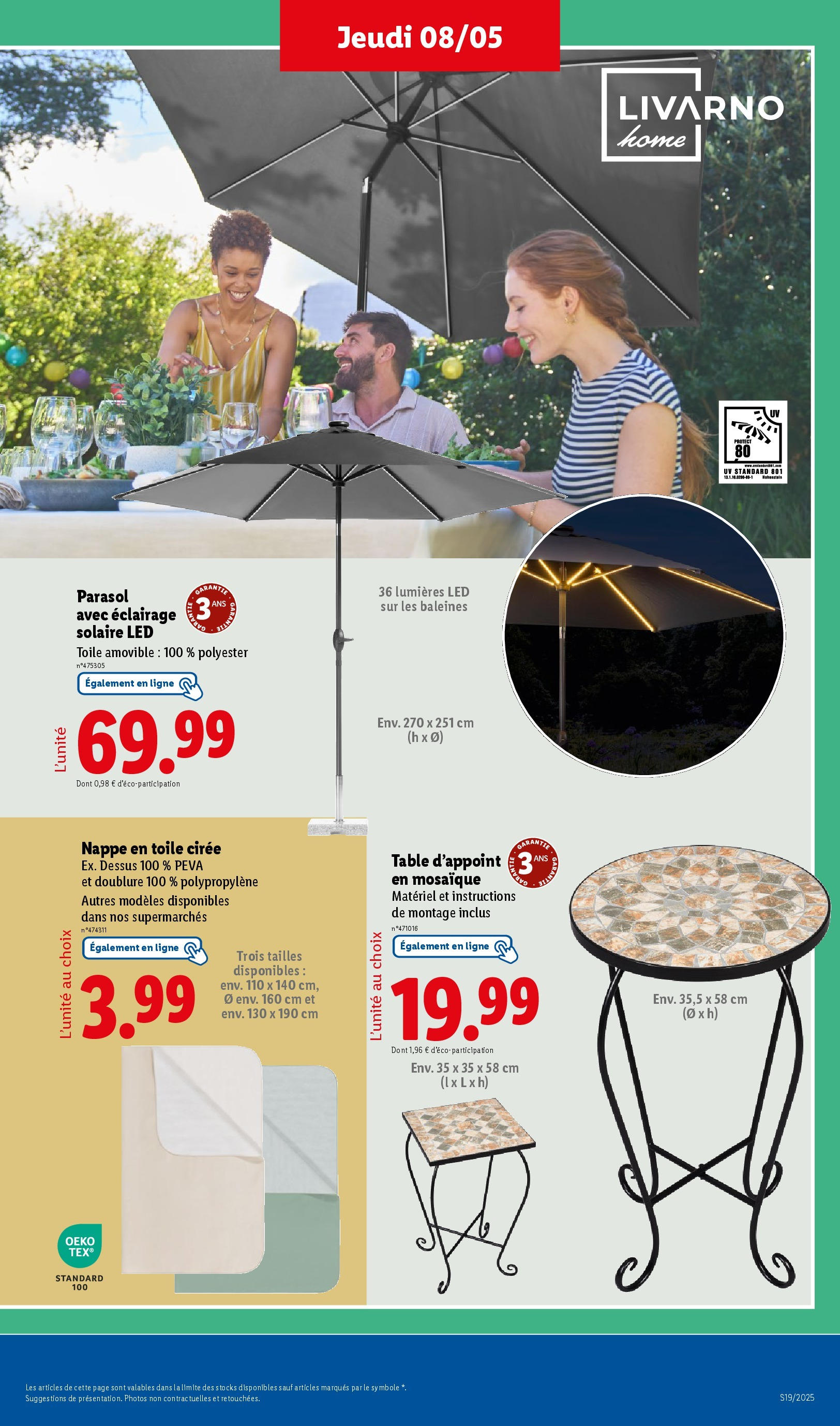 Catalogue LIDL du 07/05/2025 | Promo prospectus en ligne | Page: 37 | Produits: Table, Nappe, Parasol Catalogue LIDL du 07/05/2025 | Promo prospectus en ligne | Page: 37 | Produits: Table, Nappe, Parasol