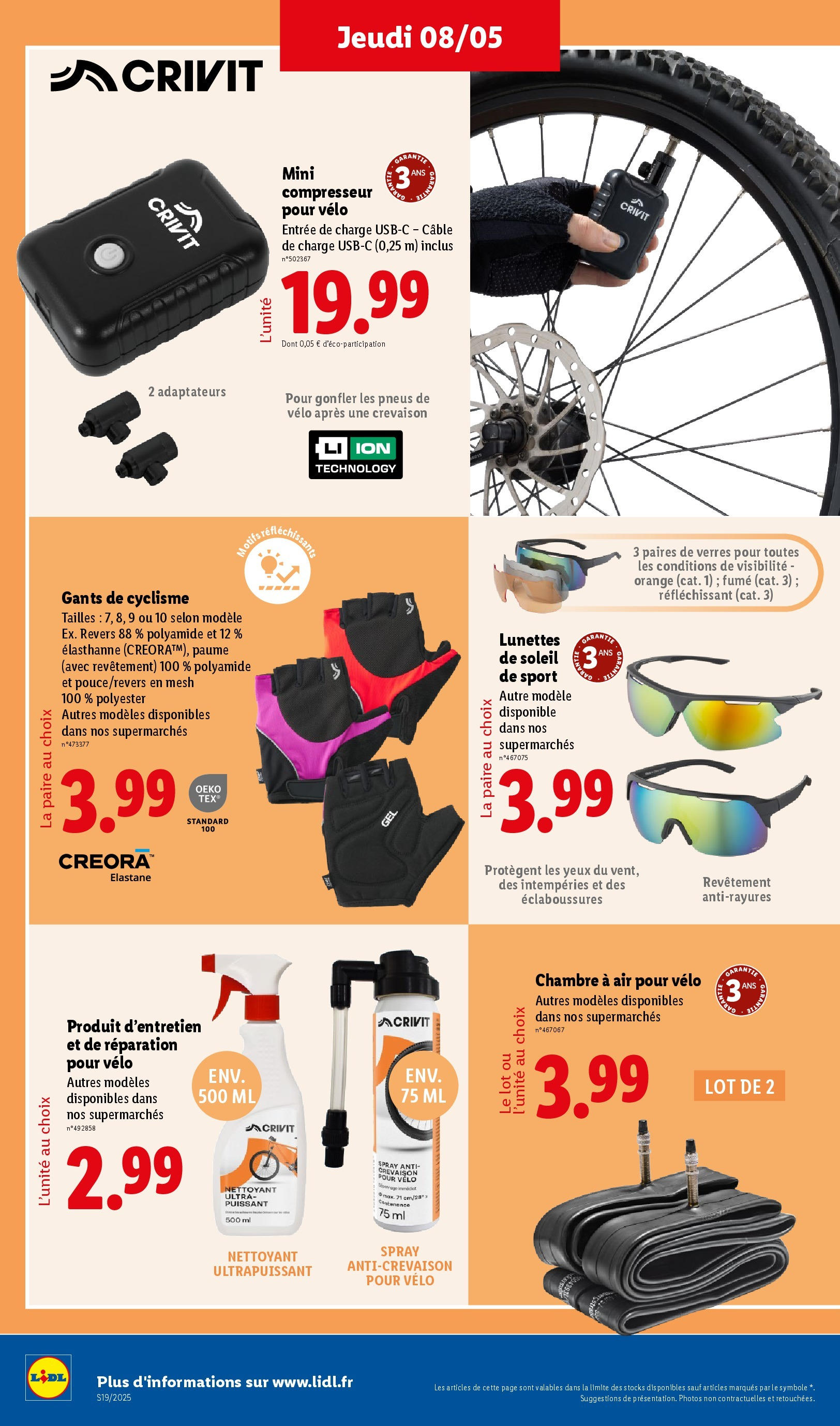 Catalogue LIDL du 07/05/2025 | Promo prospectus en ligne | Page: 44 | Produits: Pneus de vélo, Câble, Pneus, Lunettes de soleil Catalogue LIDL du 07/05/2025 | Promo prospectus en ligne | Page: 44 | Produits: Pneus de vélo, Câble, Pneus, Lunettes de soleil