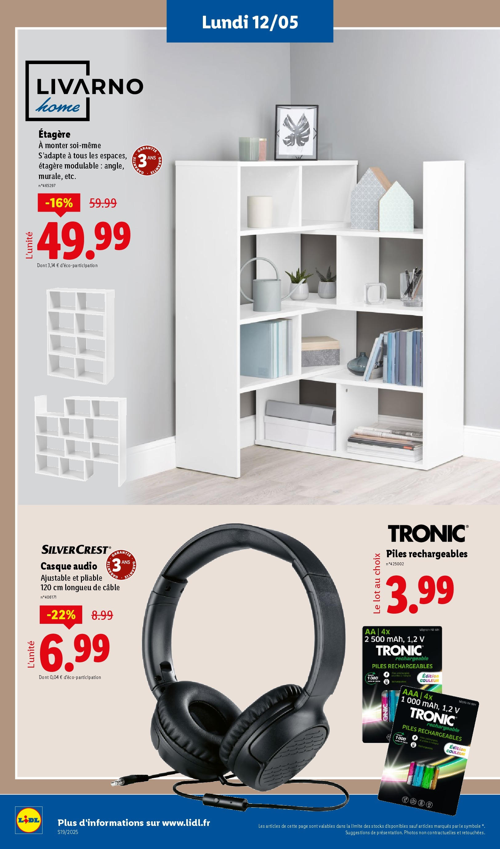 Catalogue LIDL du 07/05/2025 | Promo prospectus en ligne | Page: 64 | Produits: Audio, Câble, Étagère, Piles Catalogue LIDL du 07/05/2025 | Promo prospectus en ligne | Page: 64 | Produits: Audio, Câble, Étagère, Piles