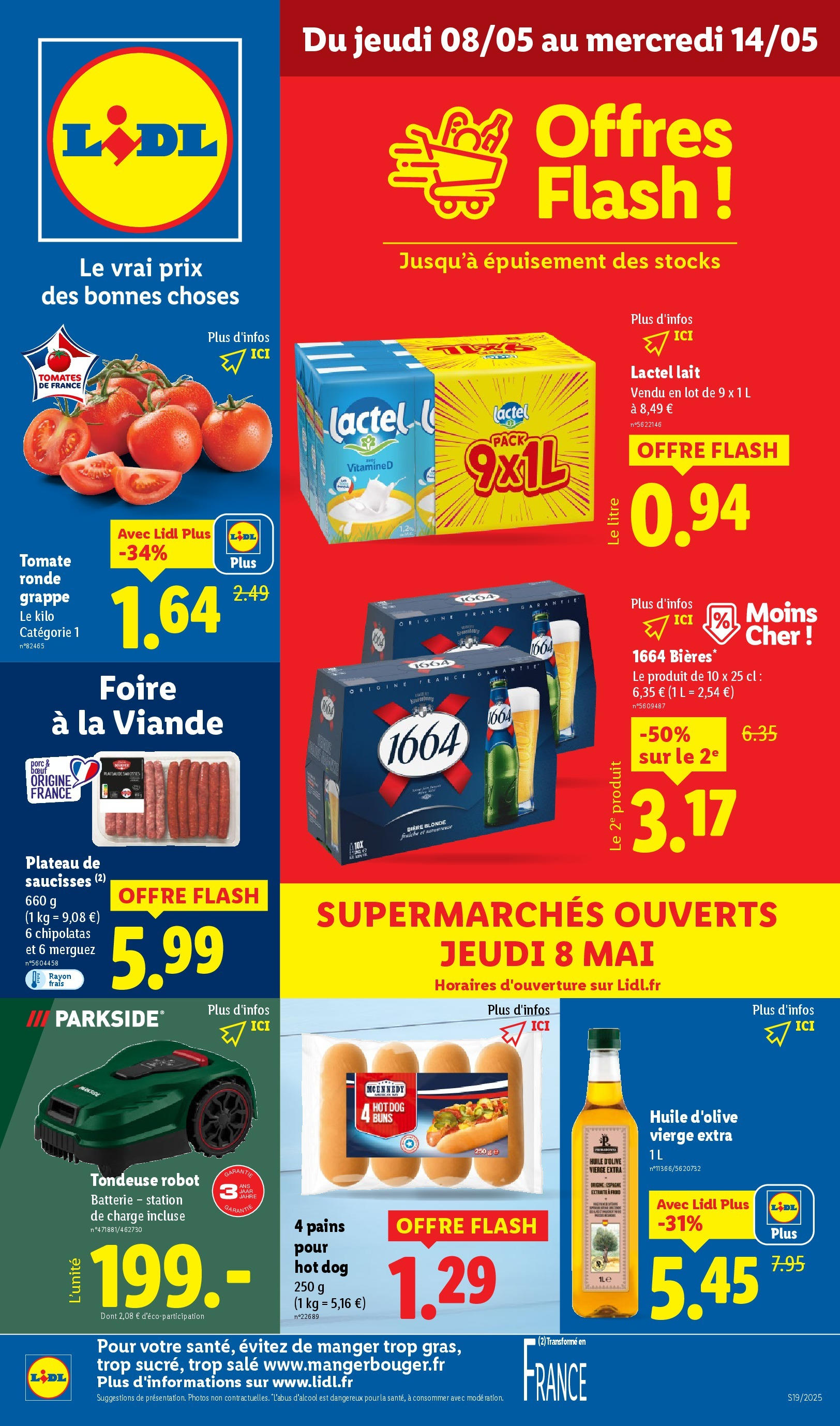 Catalogue LIDL du 07/05/2025 | Promo prospectus en ligne | Page: 1 | Produits: Huile d'olive vierge, Bière blonde, Viande, Tomates Catalogue LIDL du 07/05/2025 | Promo prospectus en ligne | Page: 1 | Produits: Huile d'olive vierge, Bière blonde, Viande, Tomates
