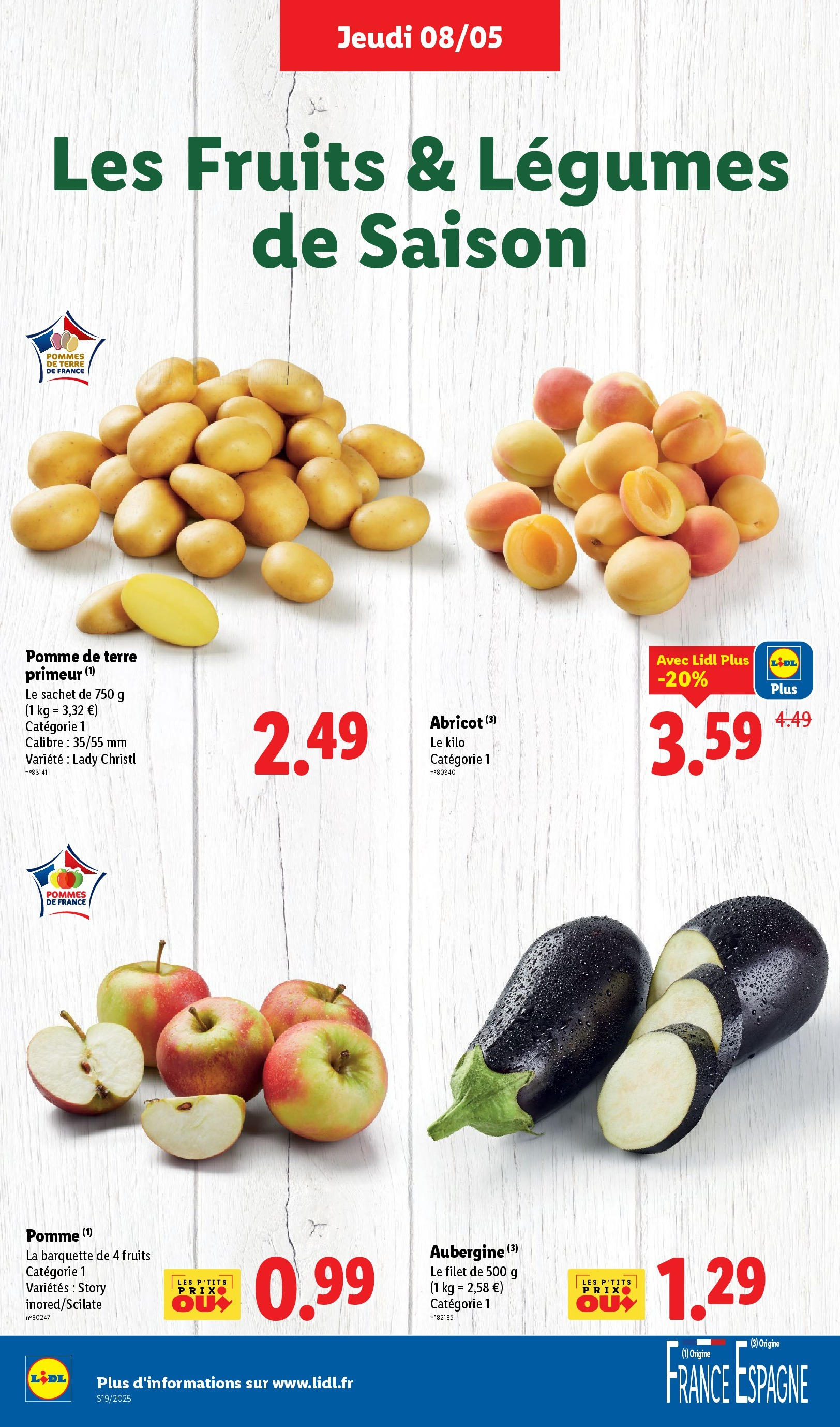 Catalogue LIDL du 07/05/2025 | Promo prospectus en ligne | Page: 4 | Produits: Pomme, Aubergine, Pomme de terre, Pommes Catalogue LIDL du 07/05/2025 | Promo prospectus en ligne | Page: 4 | Produits: Pomme, Aubergine, Pomme de terre, Pommes