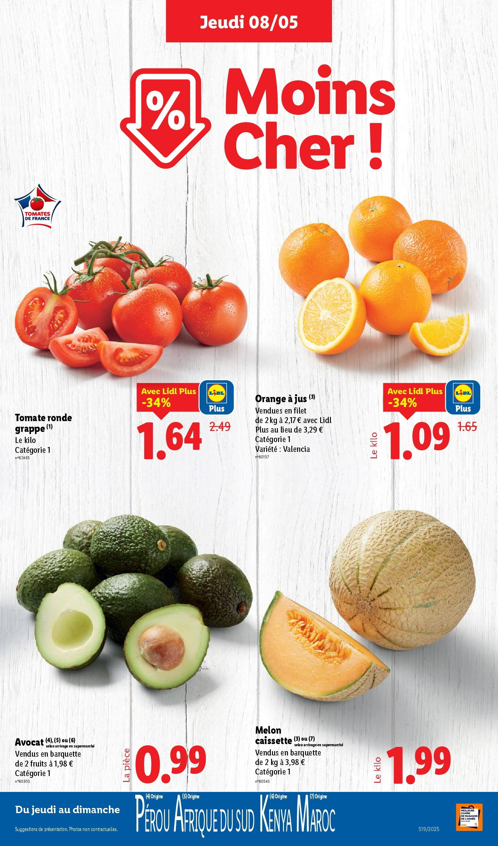 Catalogue LIDL du 07/05/2025 | Promo prospectus en ligne | Page: 5 | Produits: Melon, Orange, Jus, Tomates Catalogue LIDL du 07/05/2025 | Promo prospectus en ligne | Page: 5 | Produits: Melon, Orange, Jus, Tomates