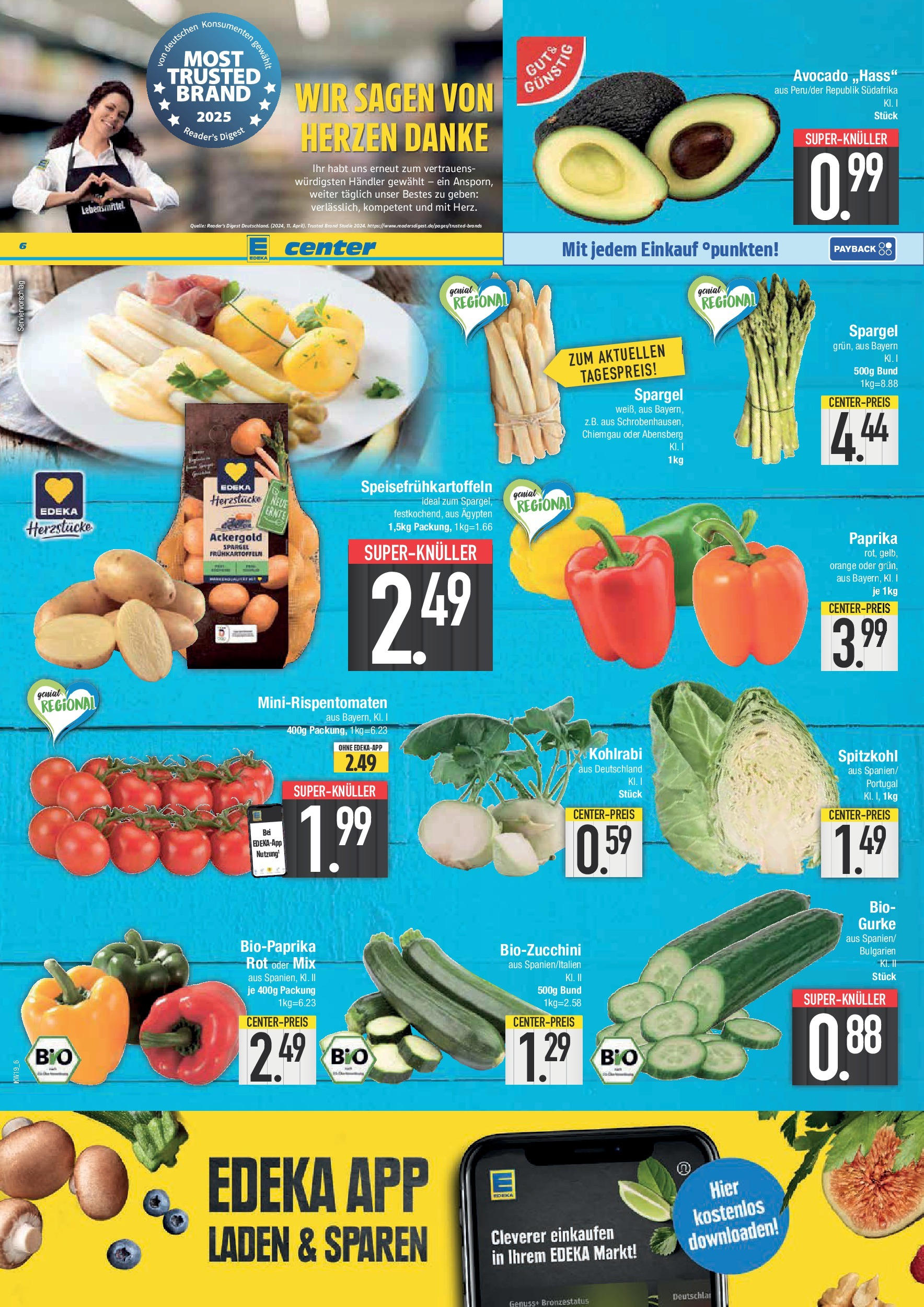Edeka - E center: Wochenangebote (ab 04.05.2025) » Angebote Online | Seite: 6 | Produkte: Spargel, Avocado, Paprika, Zucchini Edeka - E center: Wochenangebote (ab 04.05.2025) » Angebote Online | Seite: 6 | Produkte: Spargel, Avocado, Paprika, Zucchini